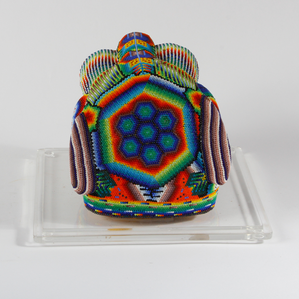 Native American Huichol Style Beaded Wood Jaguar Carving