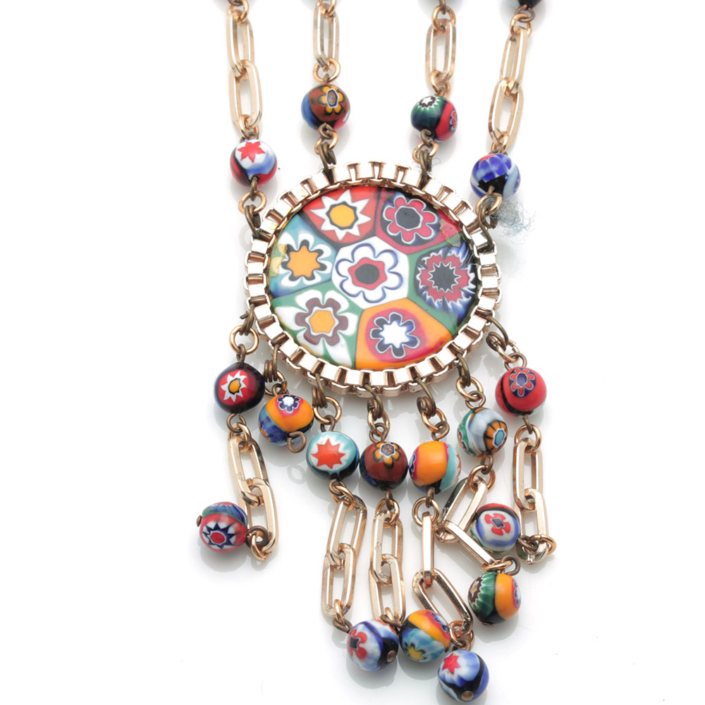 Colorful Assortment of Jewelry Featuring Sterling Silver, Shell, Rhinestones, and Imitation Millefiori