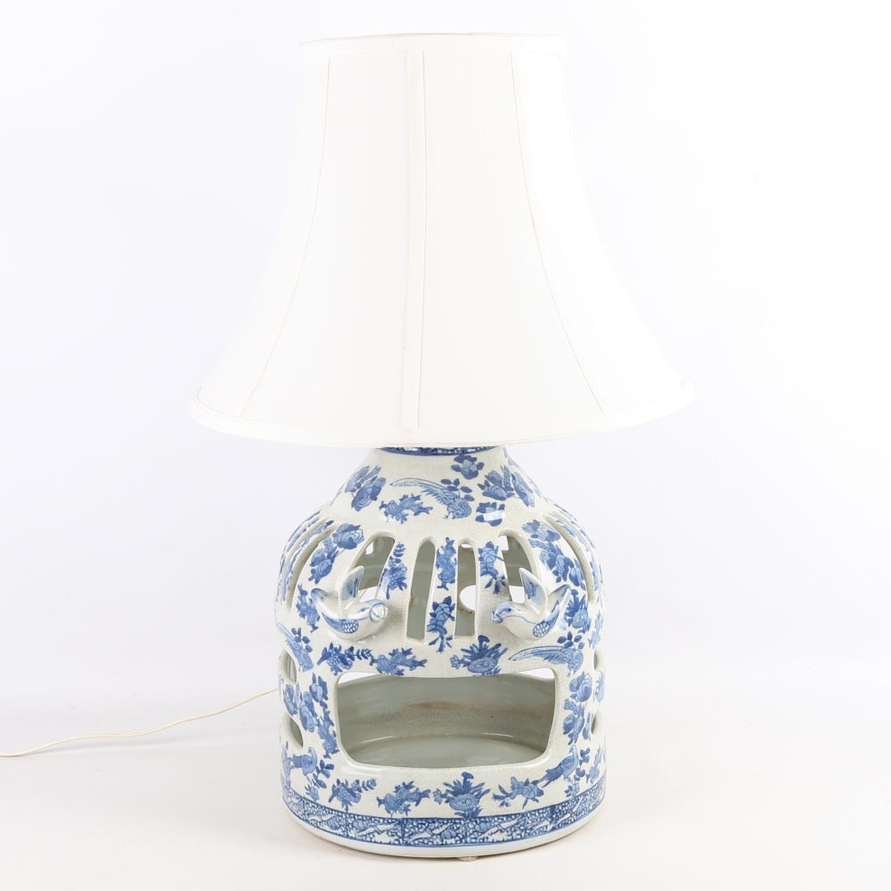 Blue and White Porcelain Bird Cage Lamp