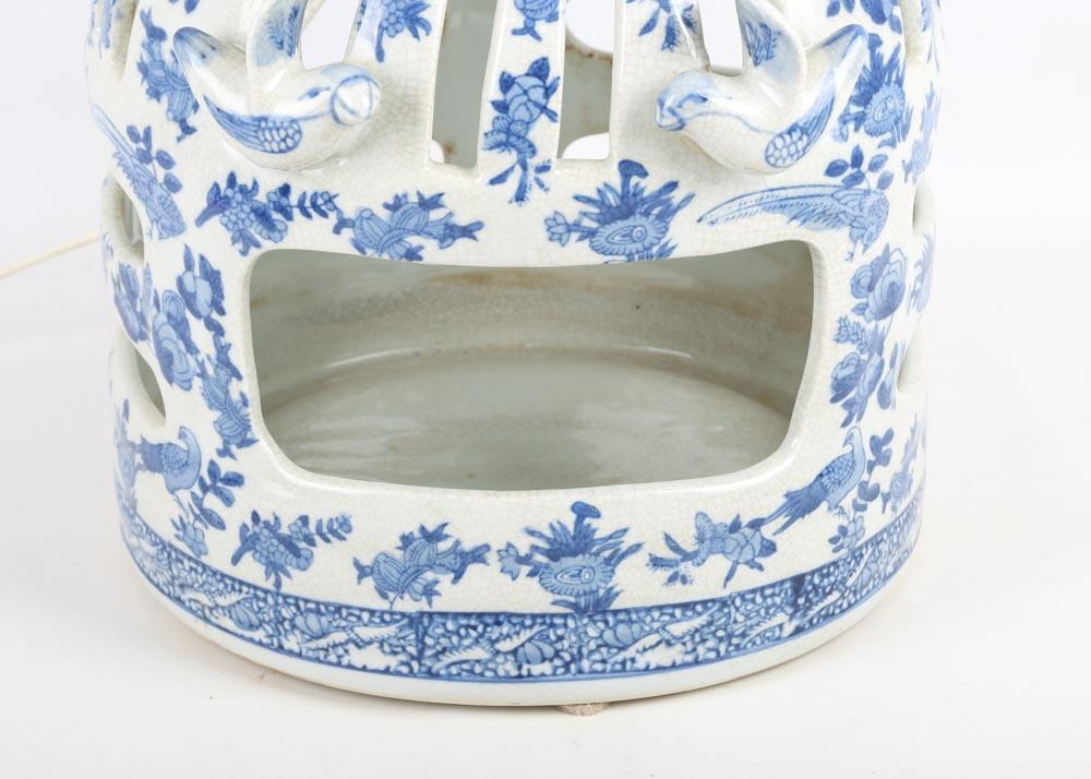 Blue and White Porcelain Bird Cage Lamp