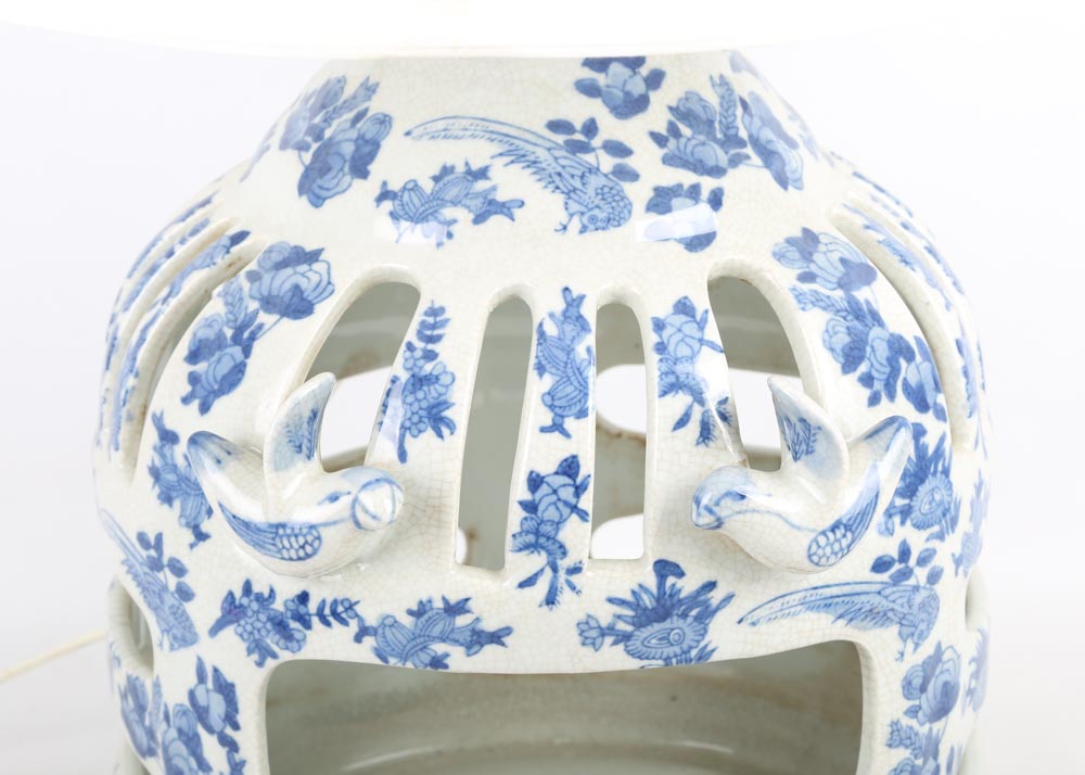 Blue and White Porcelain Bird Cage Lamp