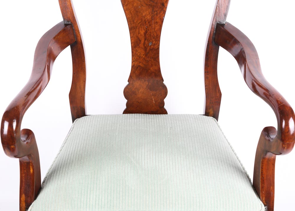 Queen Anne Style Burlwood Captain's Chairs