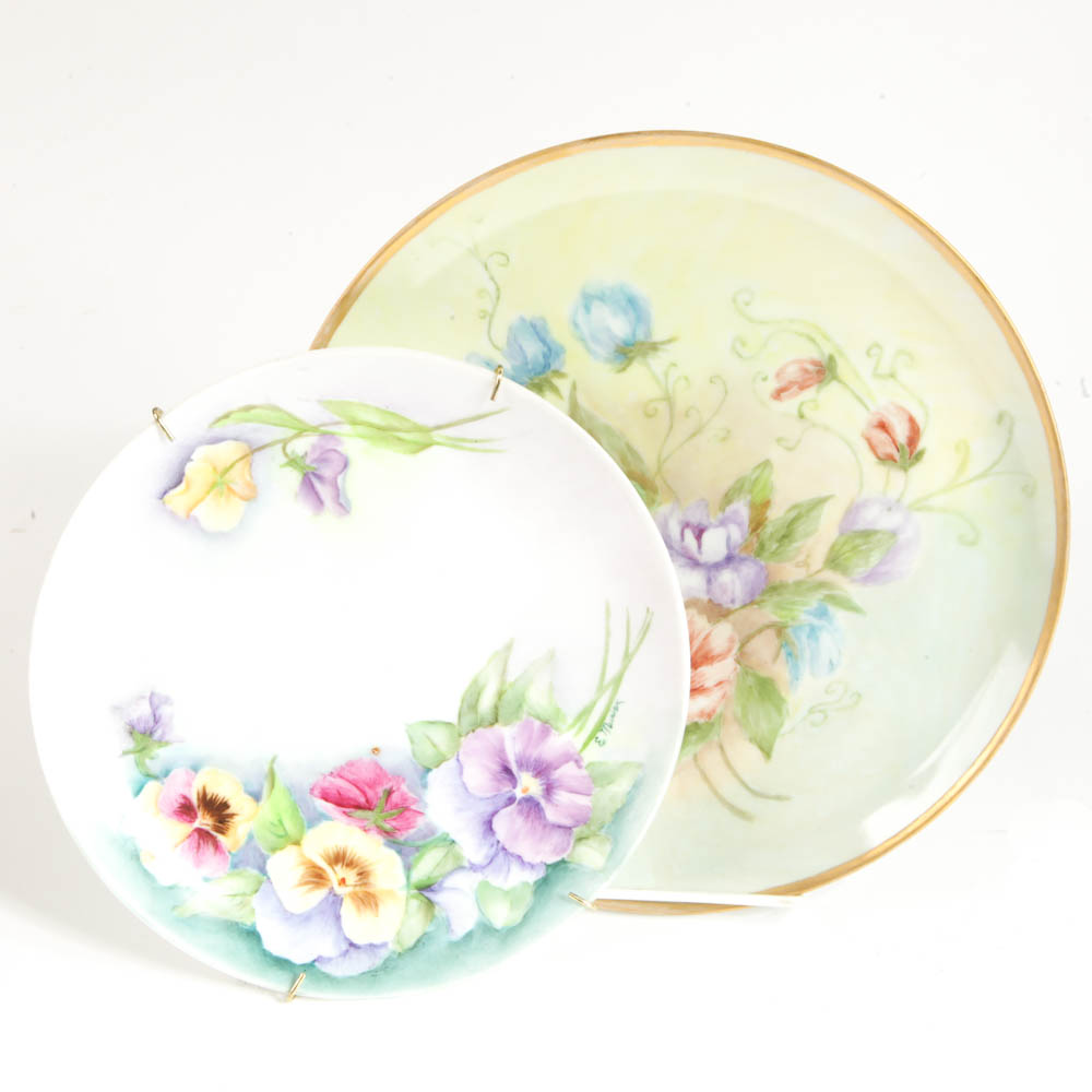 Two Hand-Painted Floral Plates