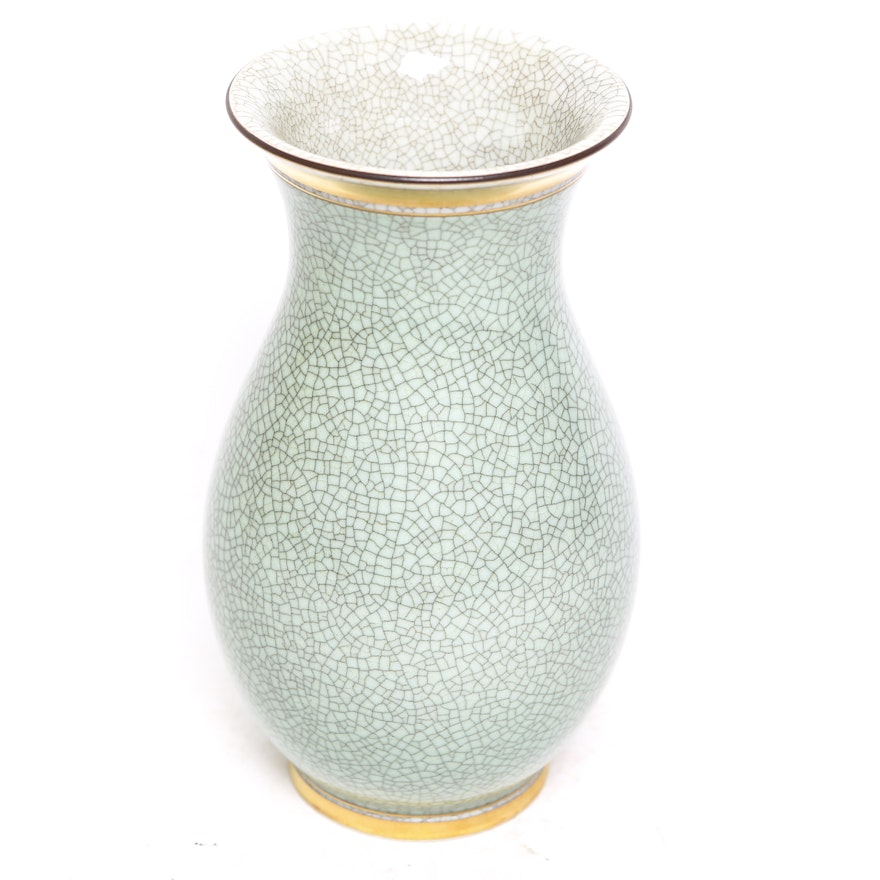 Mid Century Royal Copenhagen Green Crackle Glaze Vase