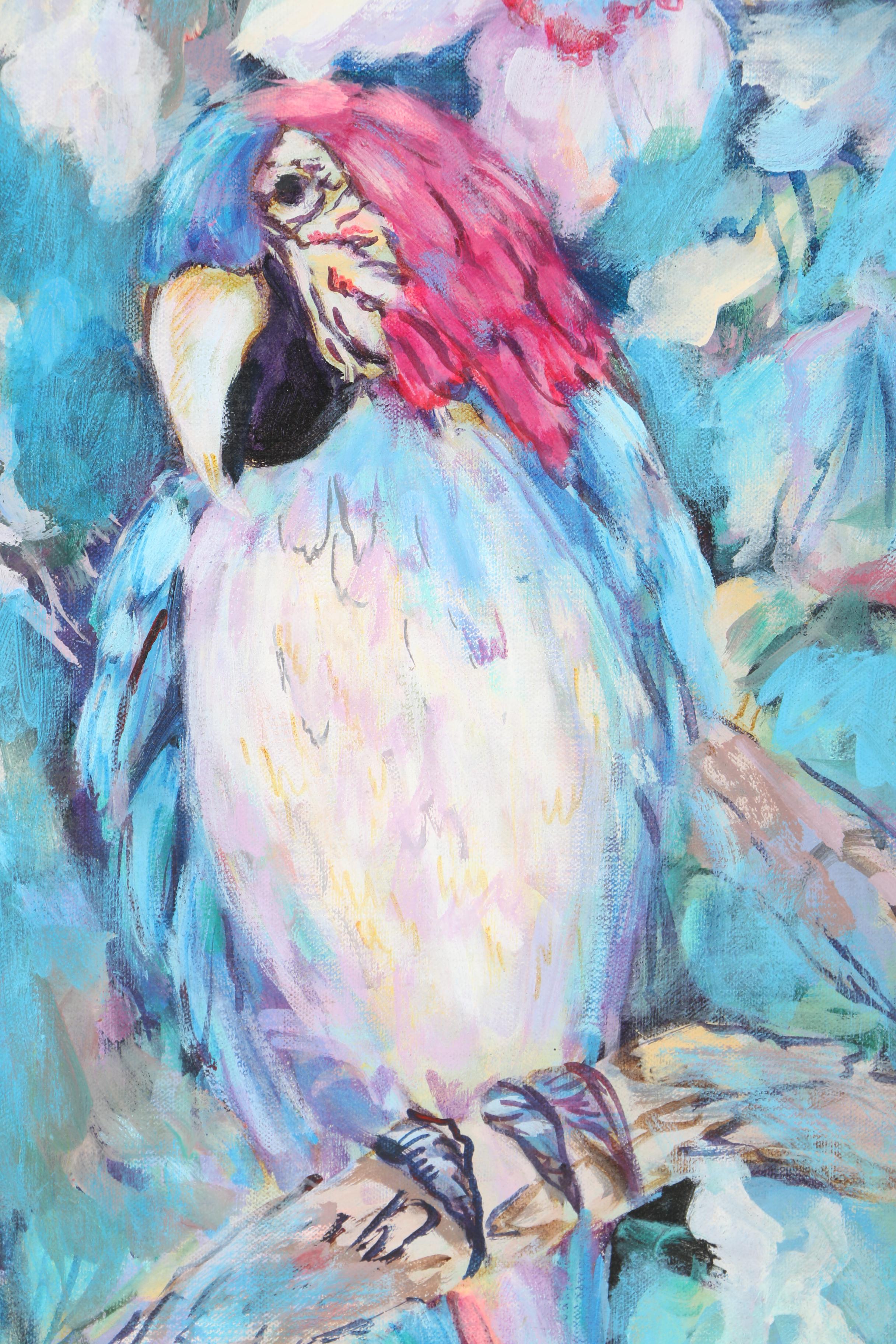 Lorraine Christensen Oil Painting on Canvas of Two Parrots