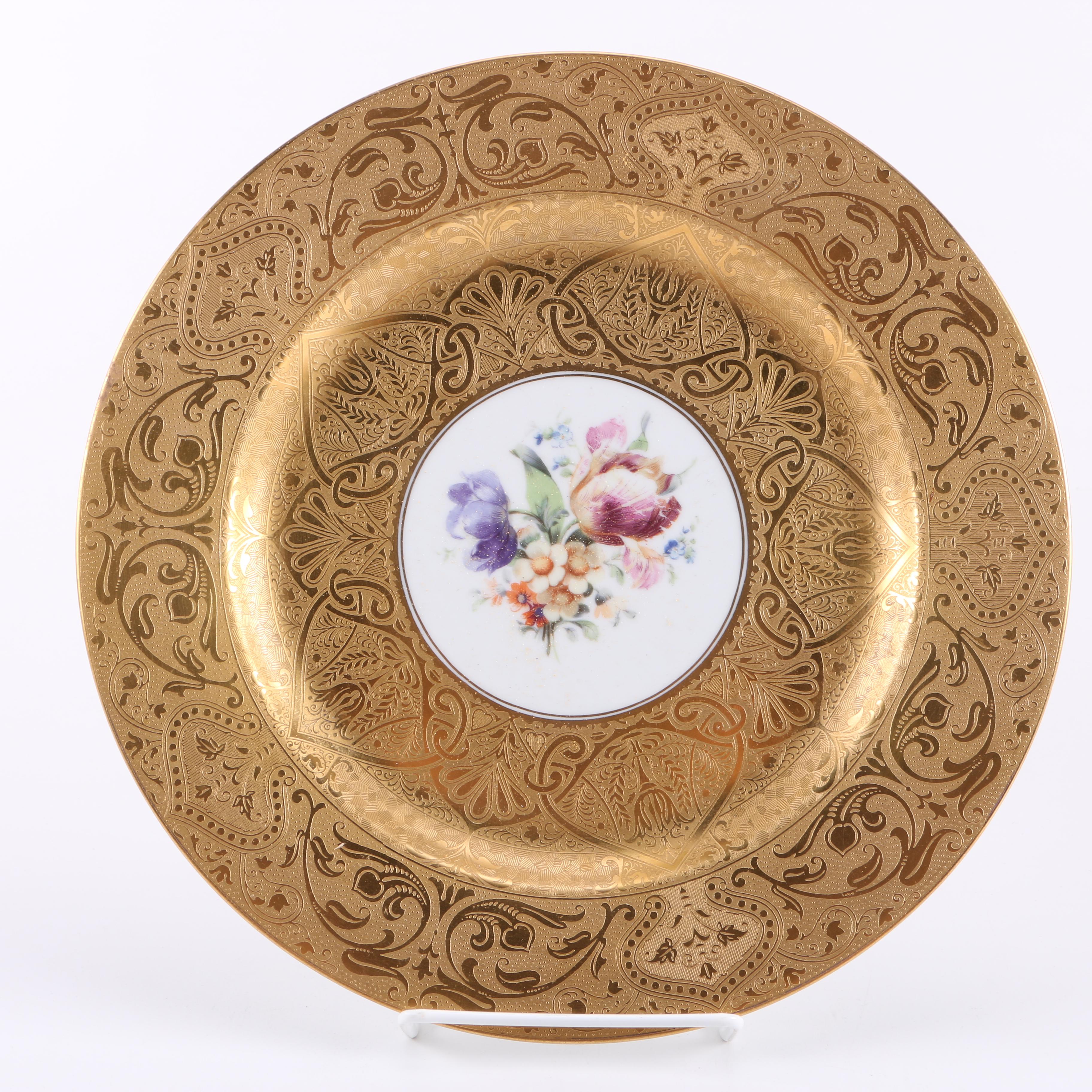 Royal Bavarian Hutschenreuther and Czechoslovakian Floral Plates With Embossed Gilding