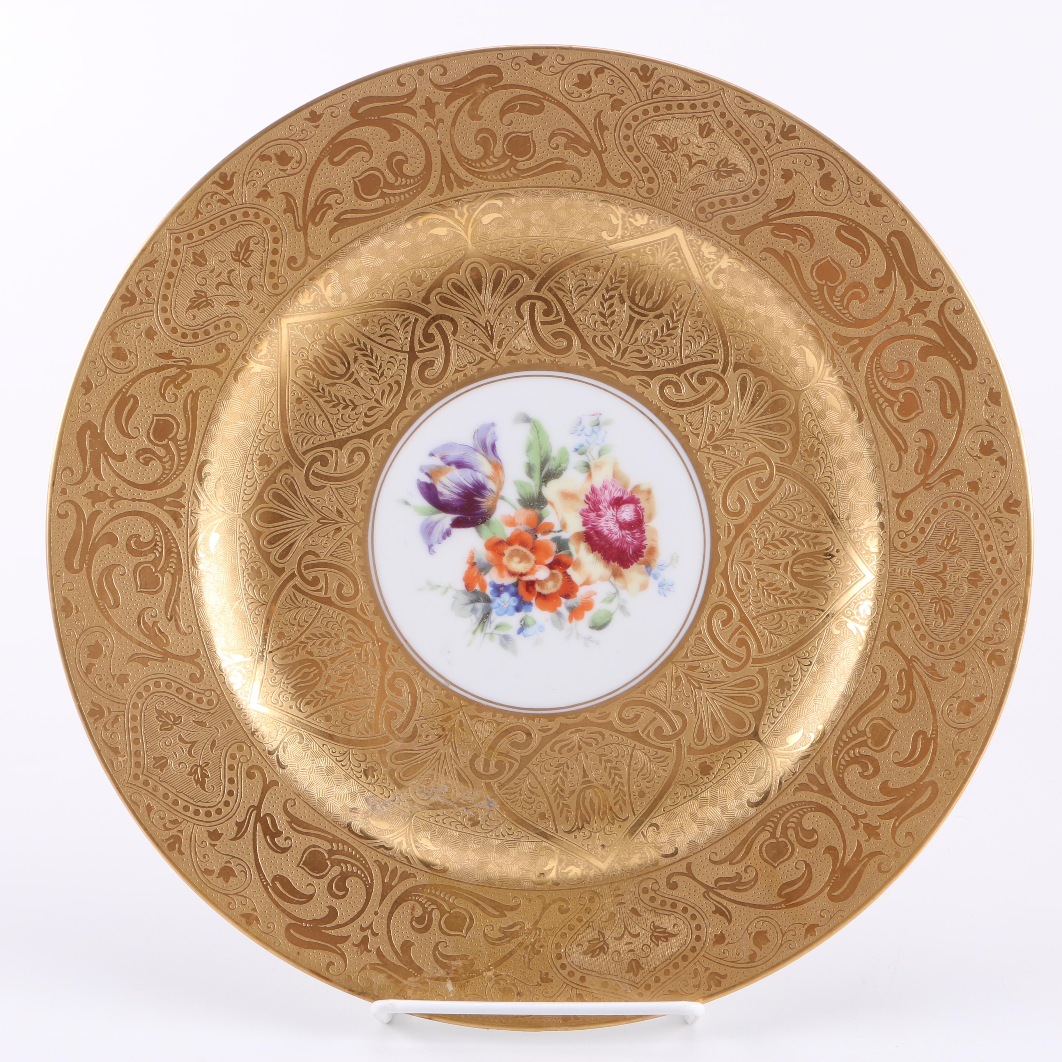 Royal Bavarian Hutschenreuther and Czechoslovakian Floral Plates With Embossed Gilding
