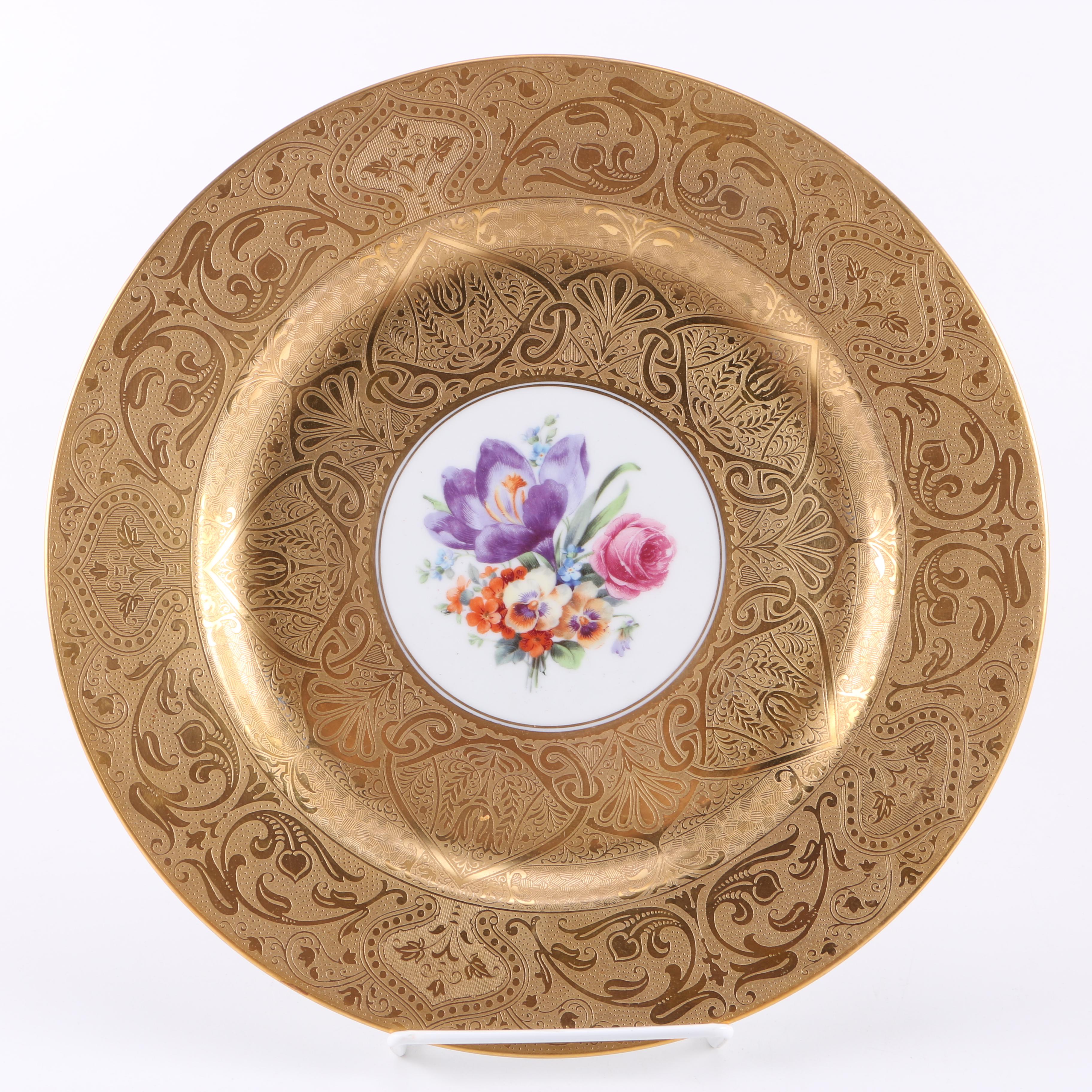 Royal Bavarian Hutschenreuther and Czechoslovakian Floral Plates With Embossed Gilding