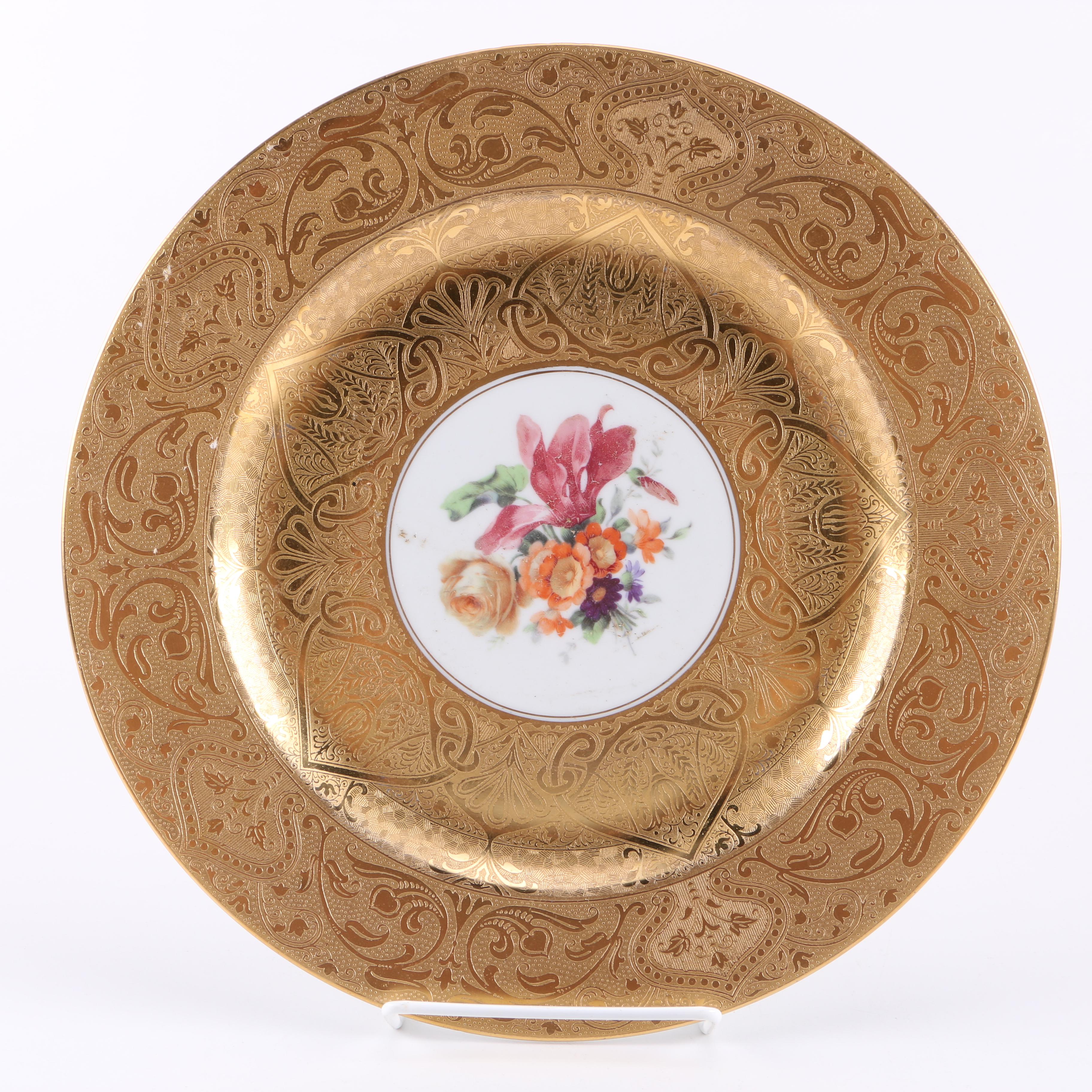 Royal Bavarian Hutschenreuther and Czechoslovakian Floral Plates With Embossed Gilding