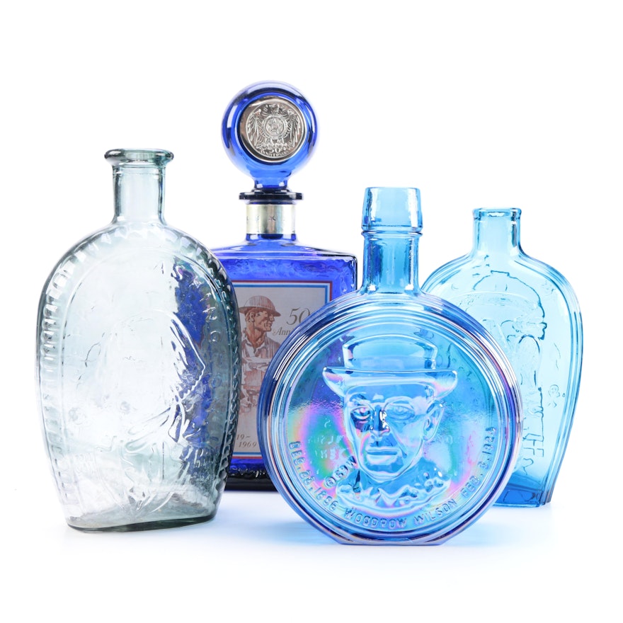Blue Glass Liquor Bottles and Decanters