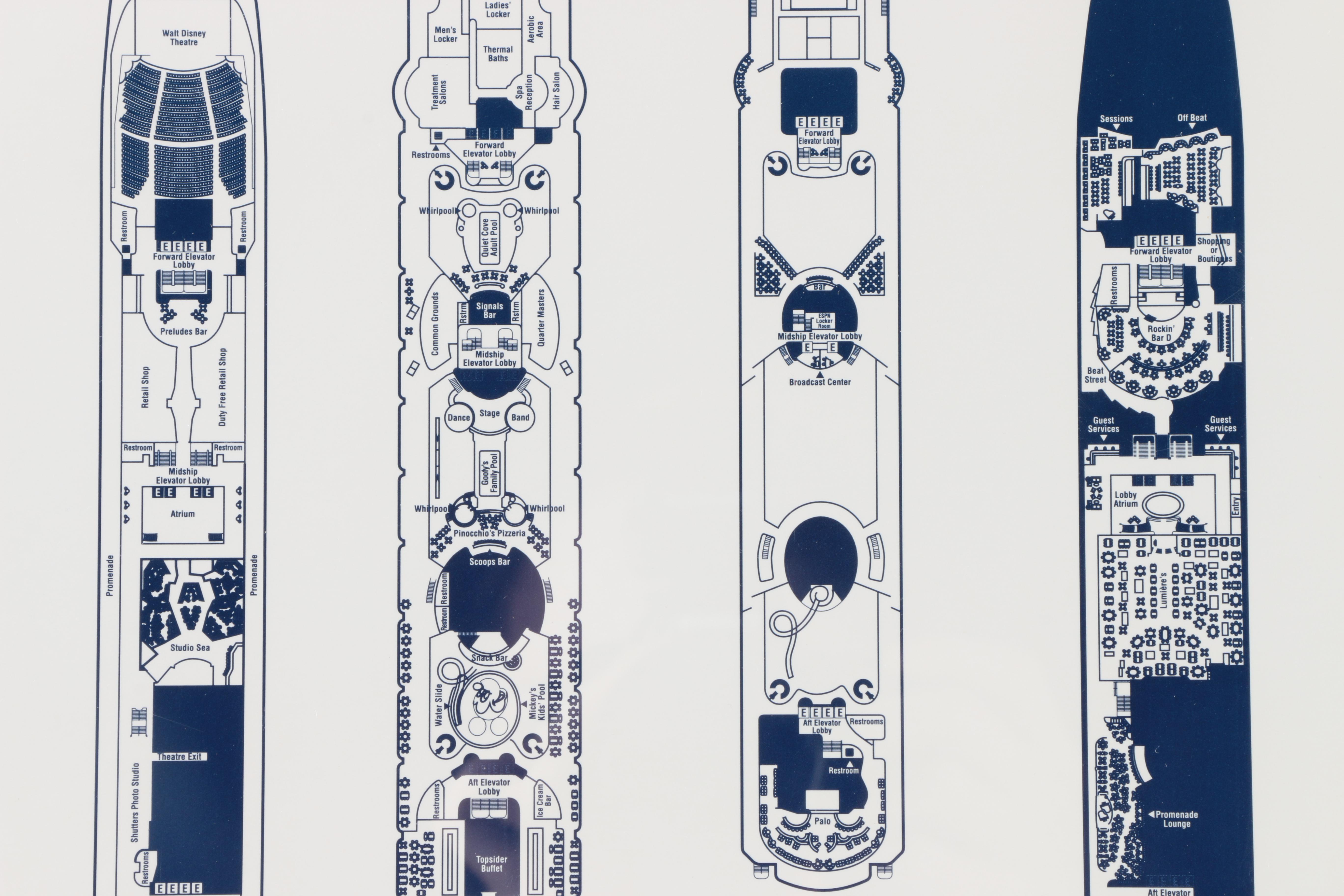 Limited Edition Offset Lithograph of Deck Plans for the "Disney Wonder" Cruise Ship