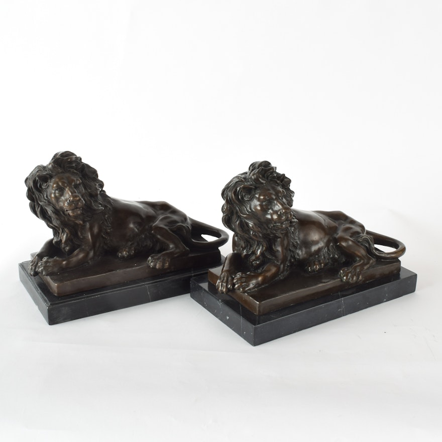Barye Bronze Lion Bookends