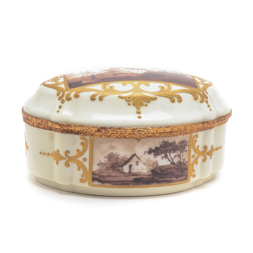 Vintage Grisaille Porcelain Box from France