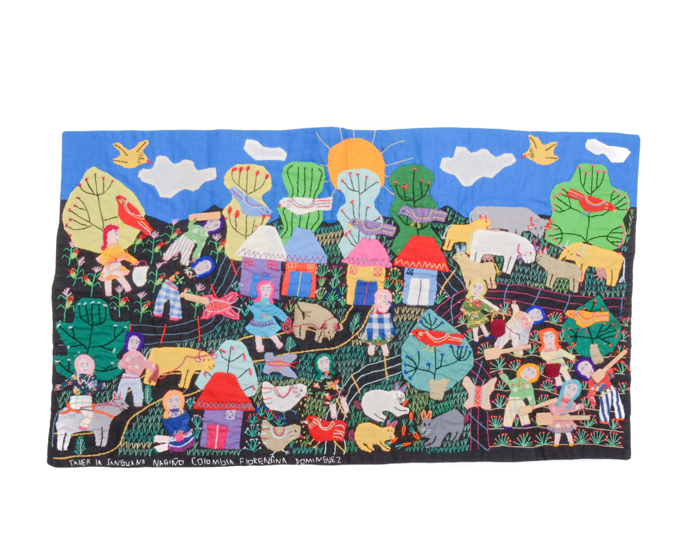 Signed Colombian Folk Art Embroidered Tapestry
