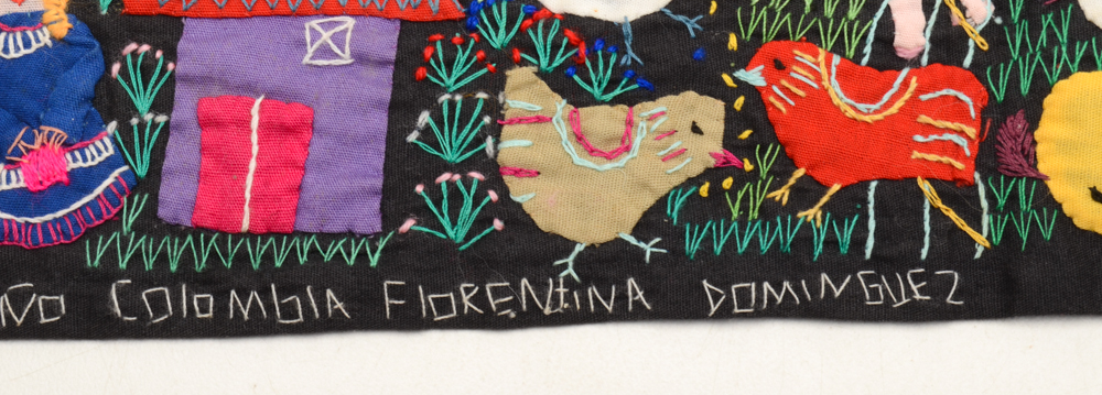 Signed Colombian Folk Art Embroidered Tapestry