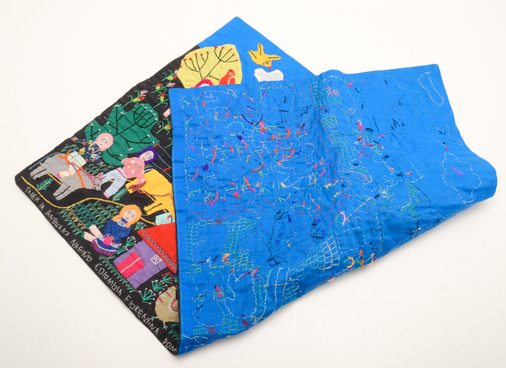 Signed Colombian Folk Art Embroidered Tapestry