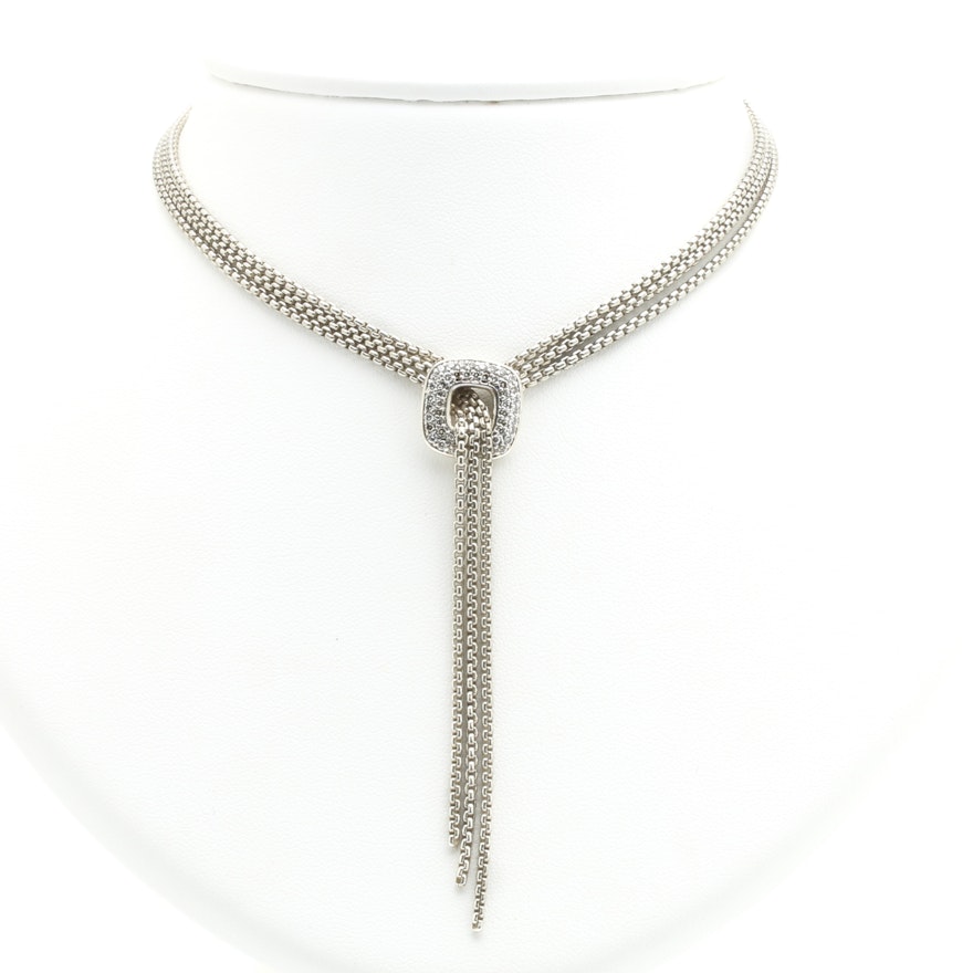 David Yurman Sterling Silver and Diamond Lariat Necklace