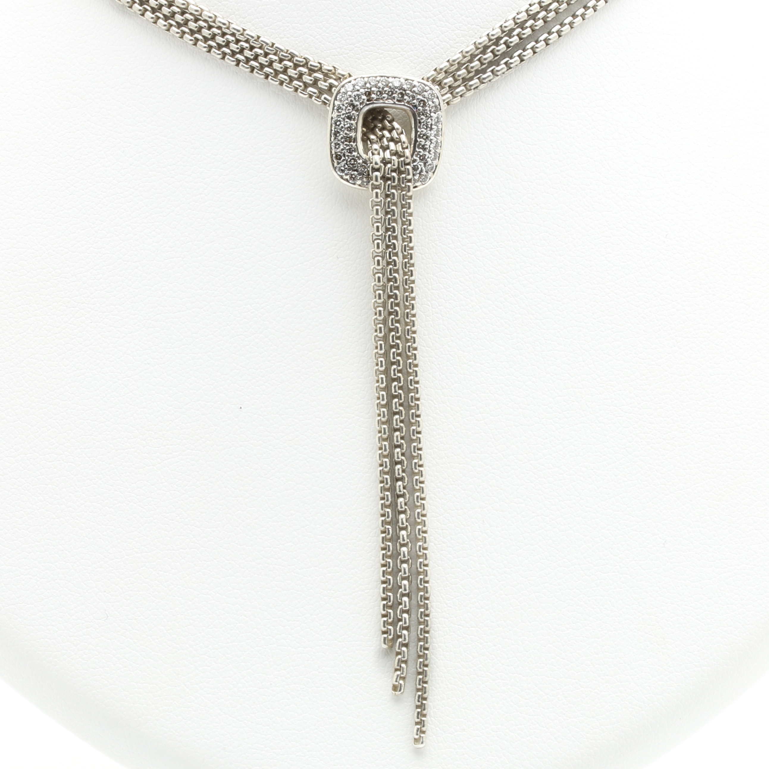 David Yurman Sterling Silver and Diamond Lariat Necklace