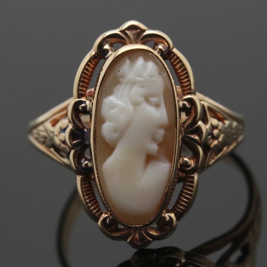 10K Yellow Gold Shell Cameo Ring