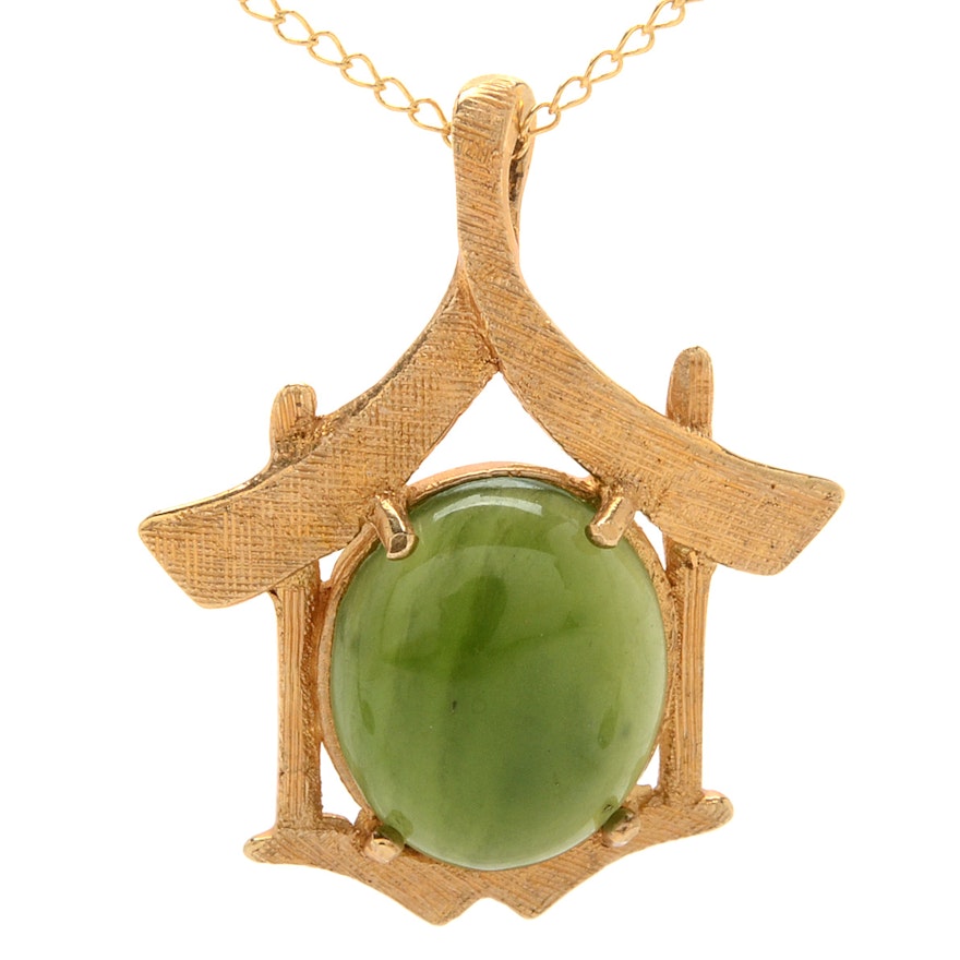 14K Yellow Gold Nephrite Pendant Necklace