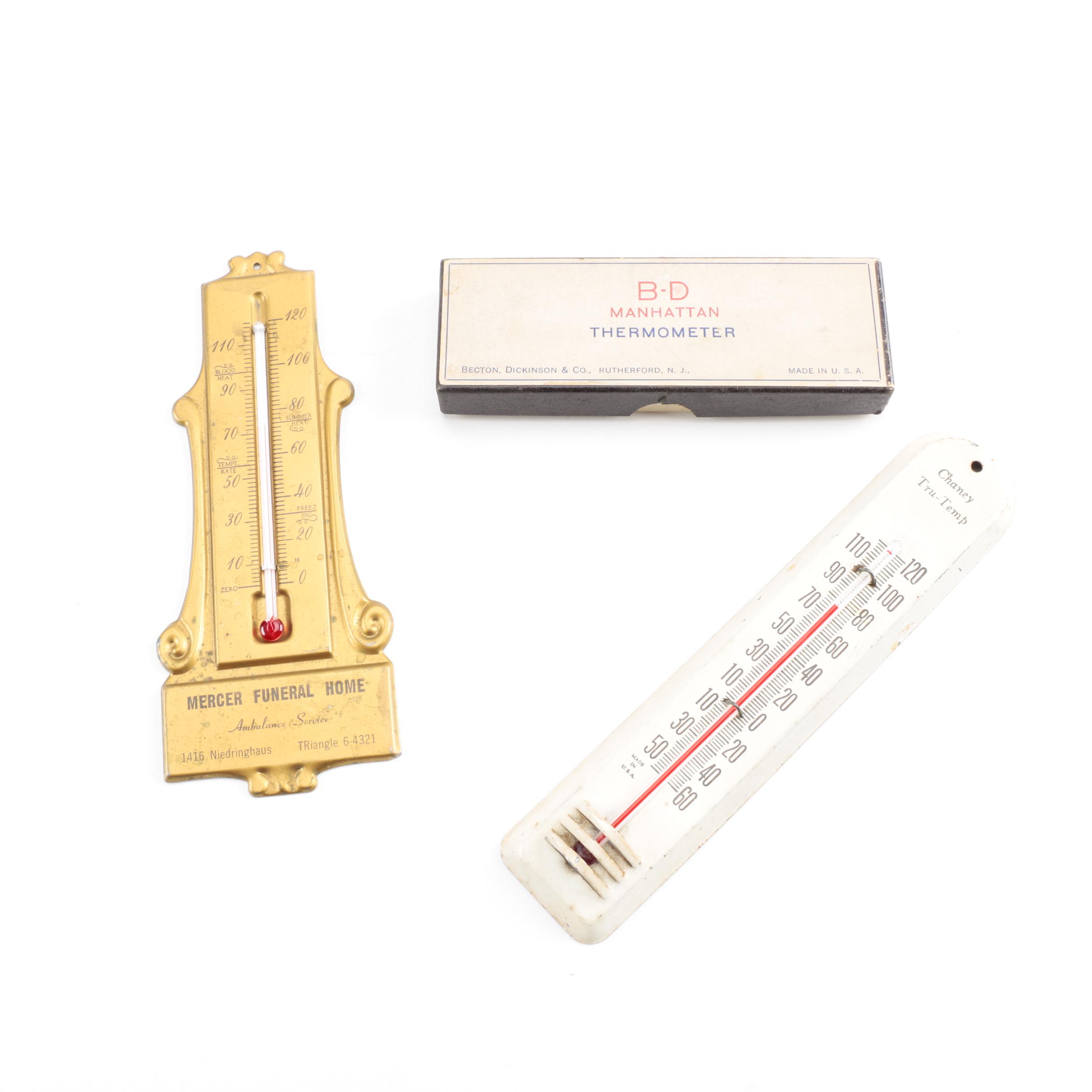 Vintage Assorted Thermometers Including B-D Manhattan "Fever Thermometer", Circa 1944