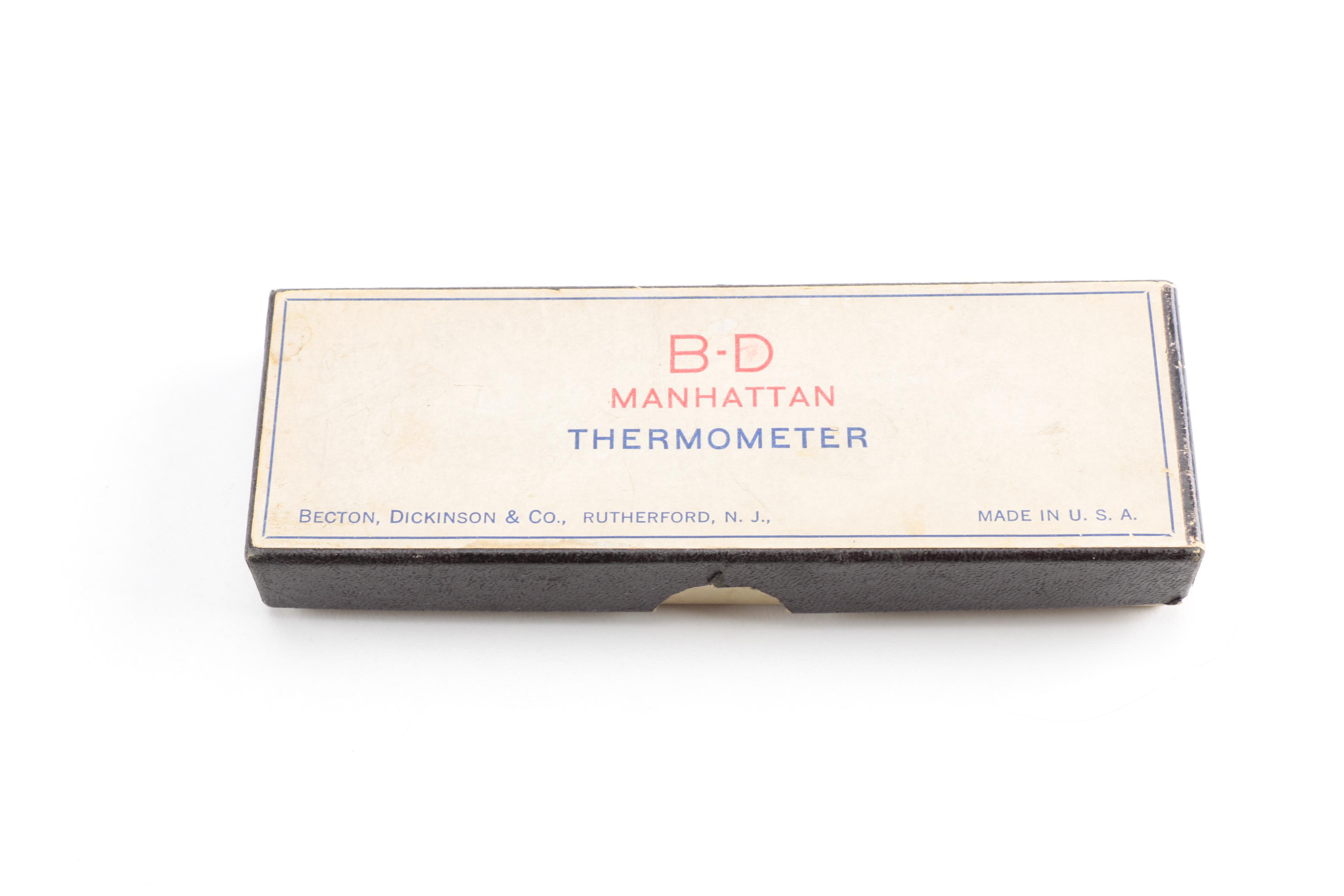 Vintage Assorted Thermometers Including B-D Manhattan "Fever Thermometer", Circa 1944