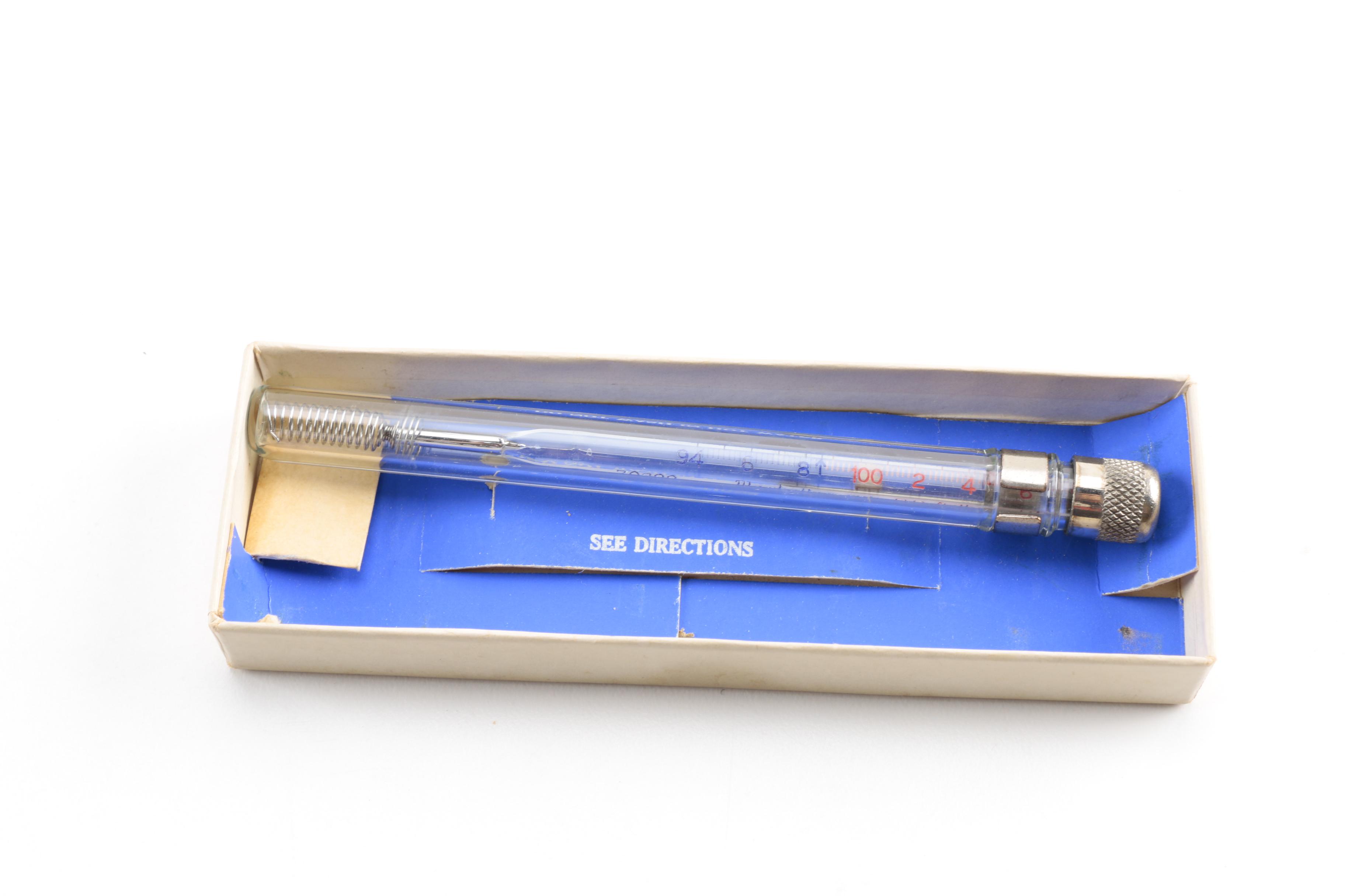 Vintage Assorted Thermometers Including B-D Manhattan "Fever Thermometer", Circa 1944