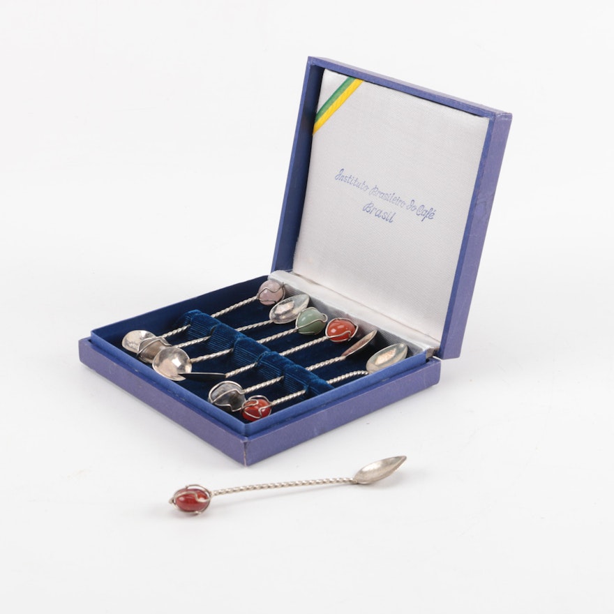Boxed Set of Demitasse Spoons With Stones