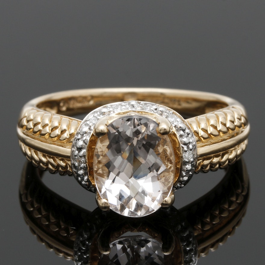 14K Yellow Gold Morganite and Diamond Ring