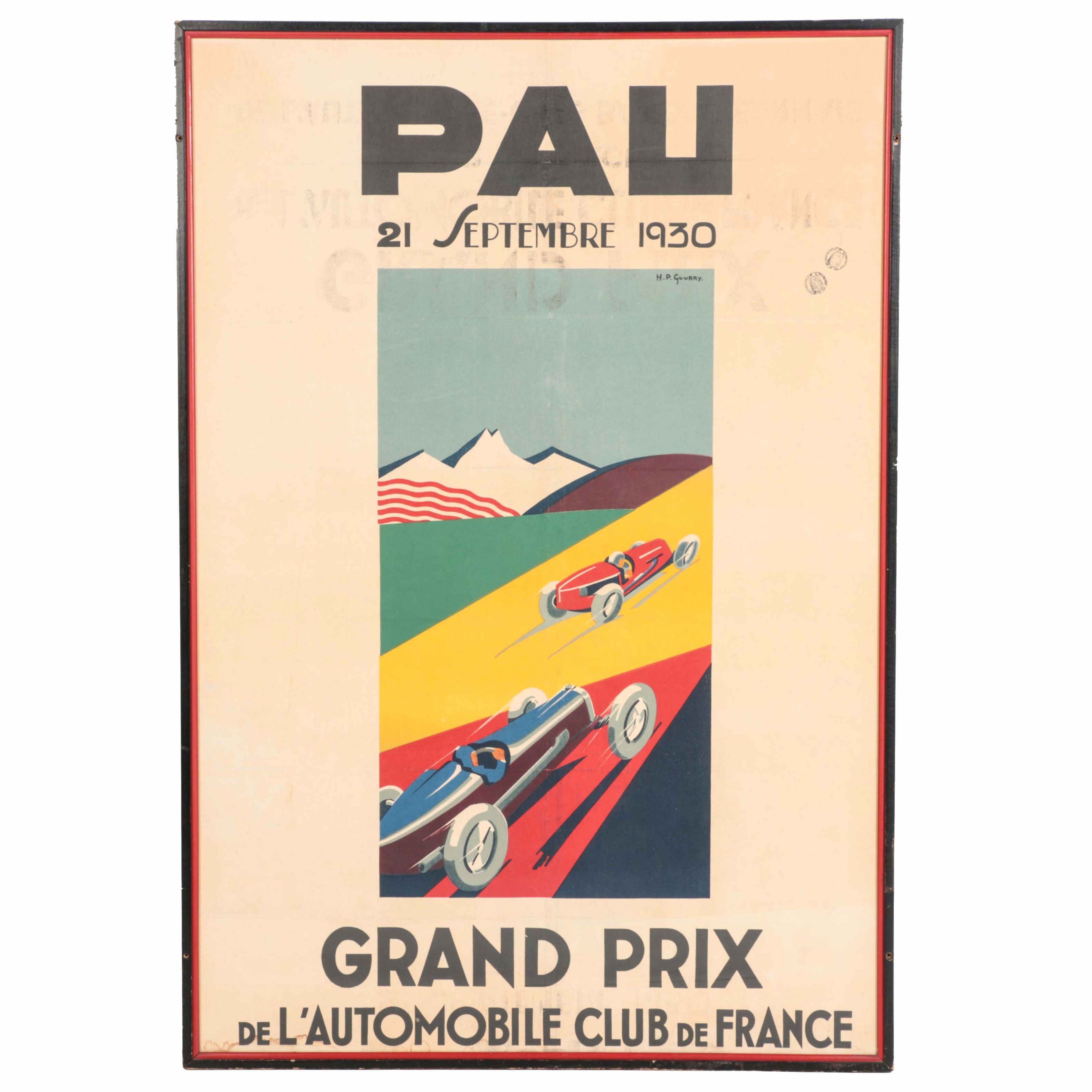 1930 Pau Grand Prix Lithograph Poster After H.P. Gourry