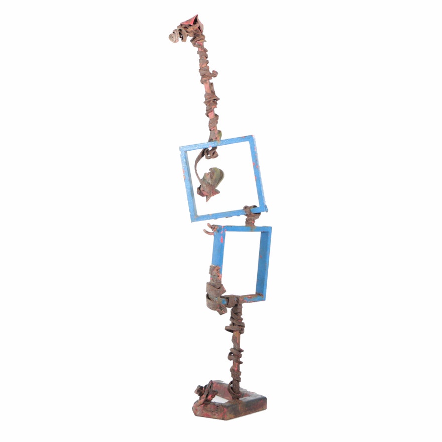 Abstract Metal Sculpture with Blue Frames