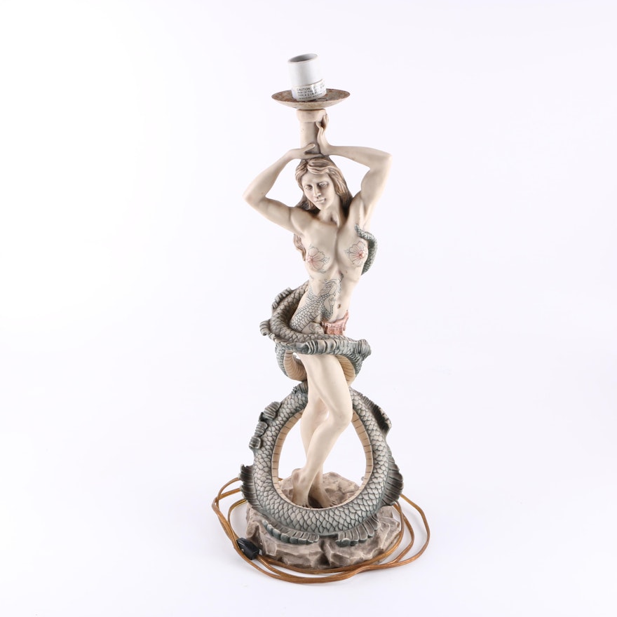 Figural Accent Lamp of Woman Entwined with a Sea Serpent