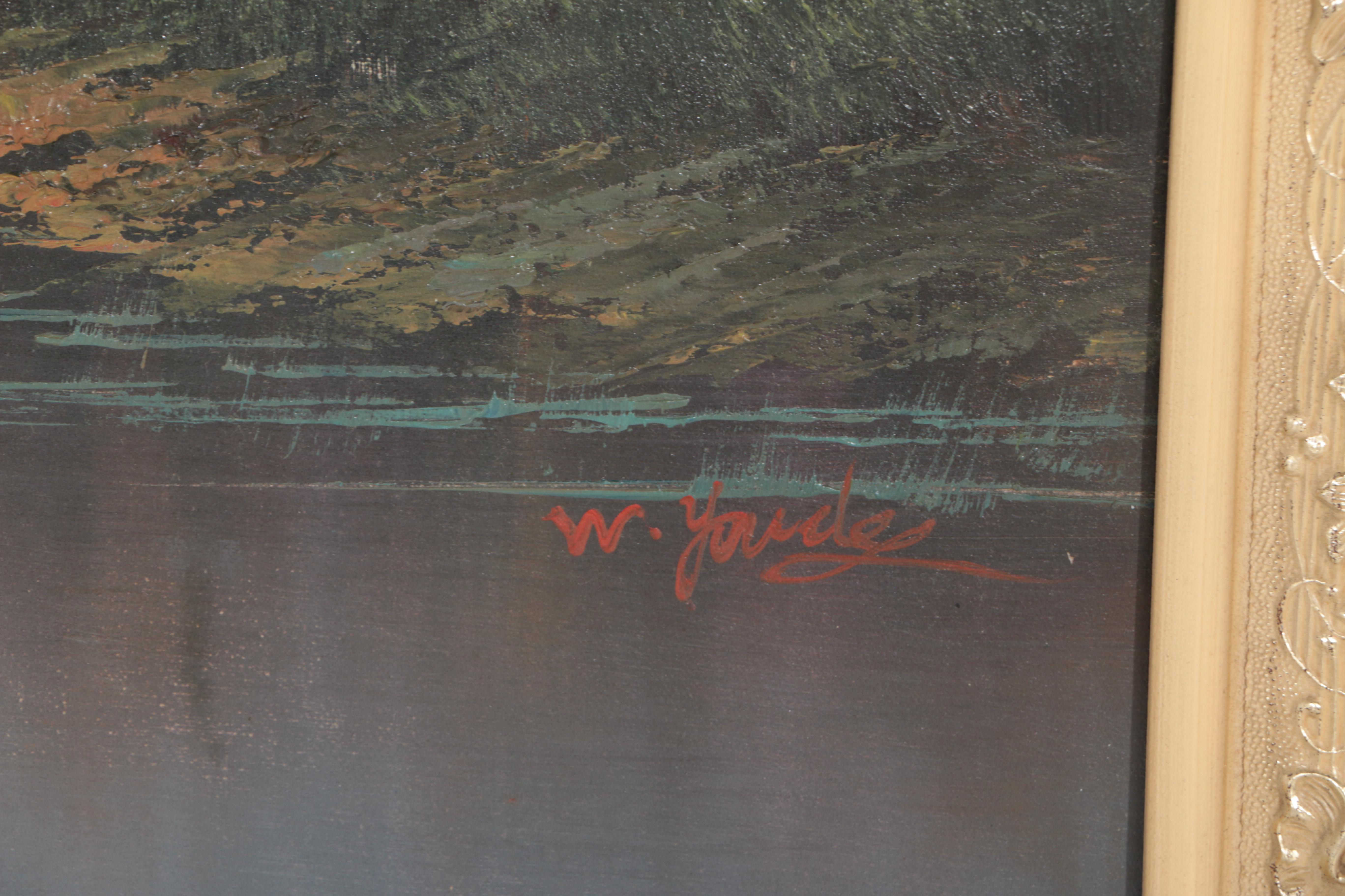 W. Youdes Oil on Canvas of Thatched Roof Cottage and Garden