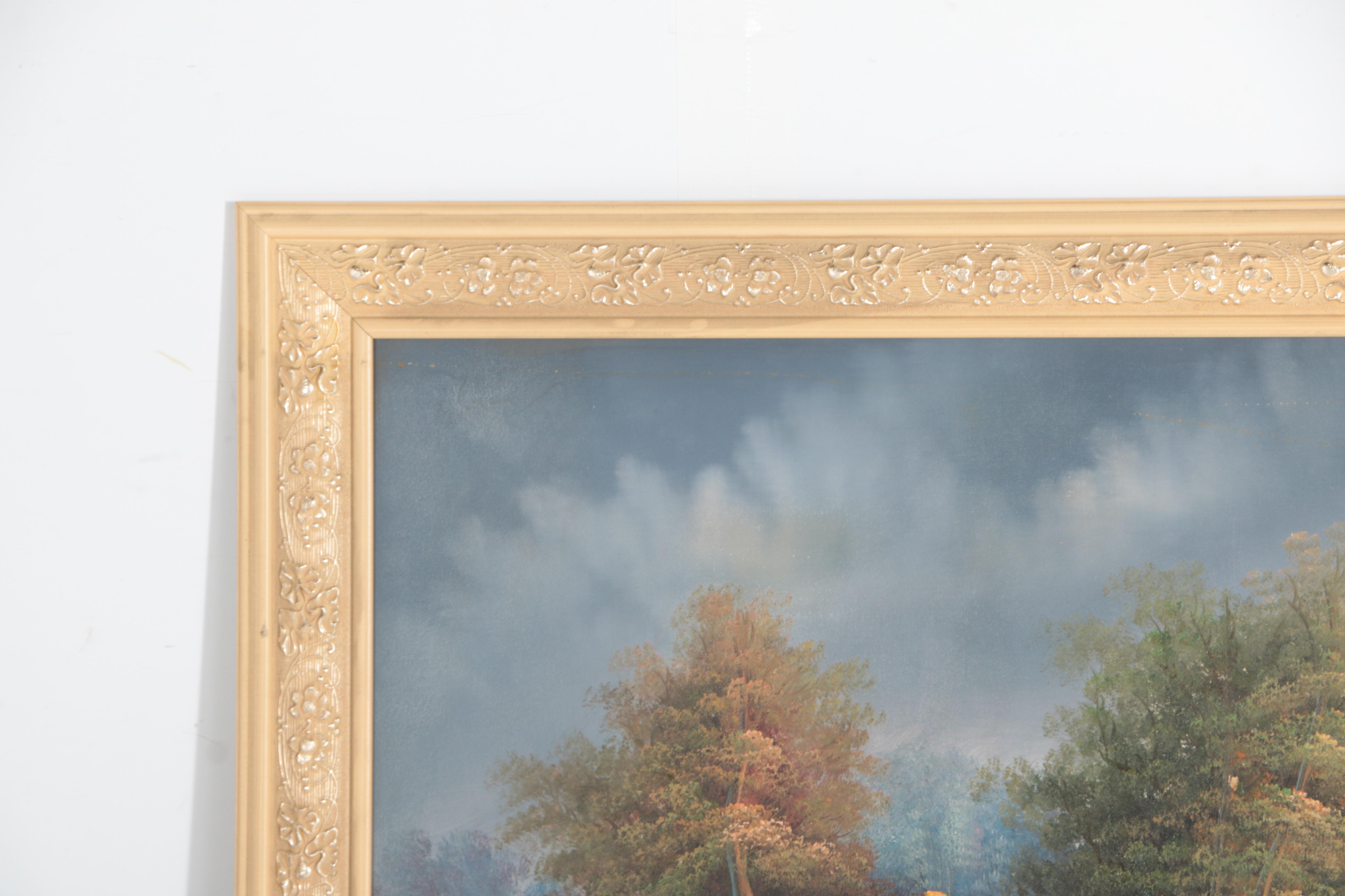 W. Youdes Oil on Canvas of Thatched Roof Cottage and Garden