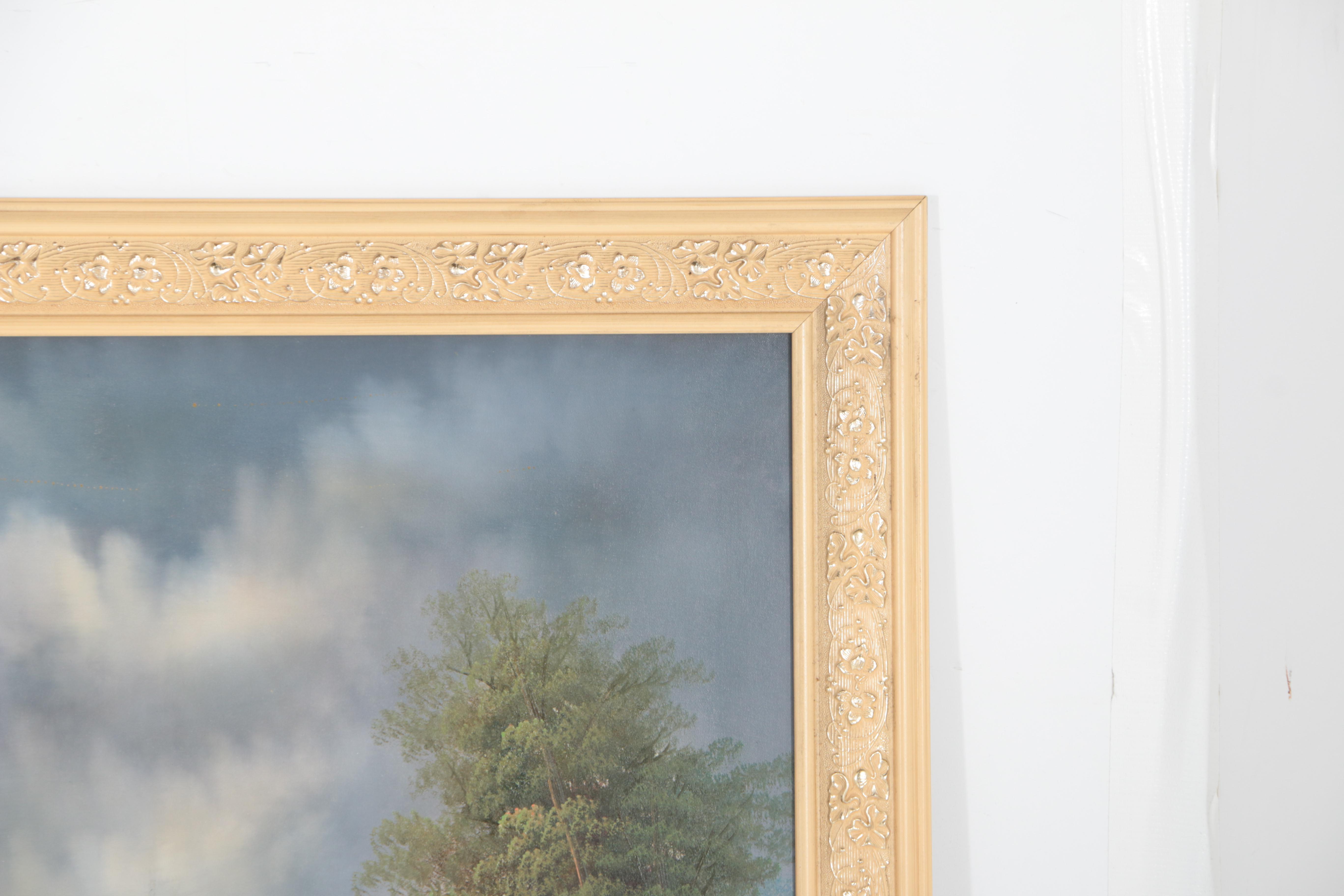 W. Youdes Oil on Canvas of Thatched Roof Cottage and Garden