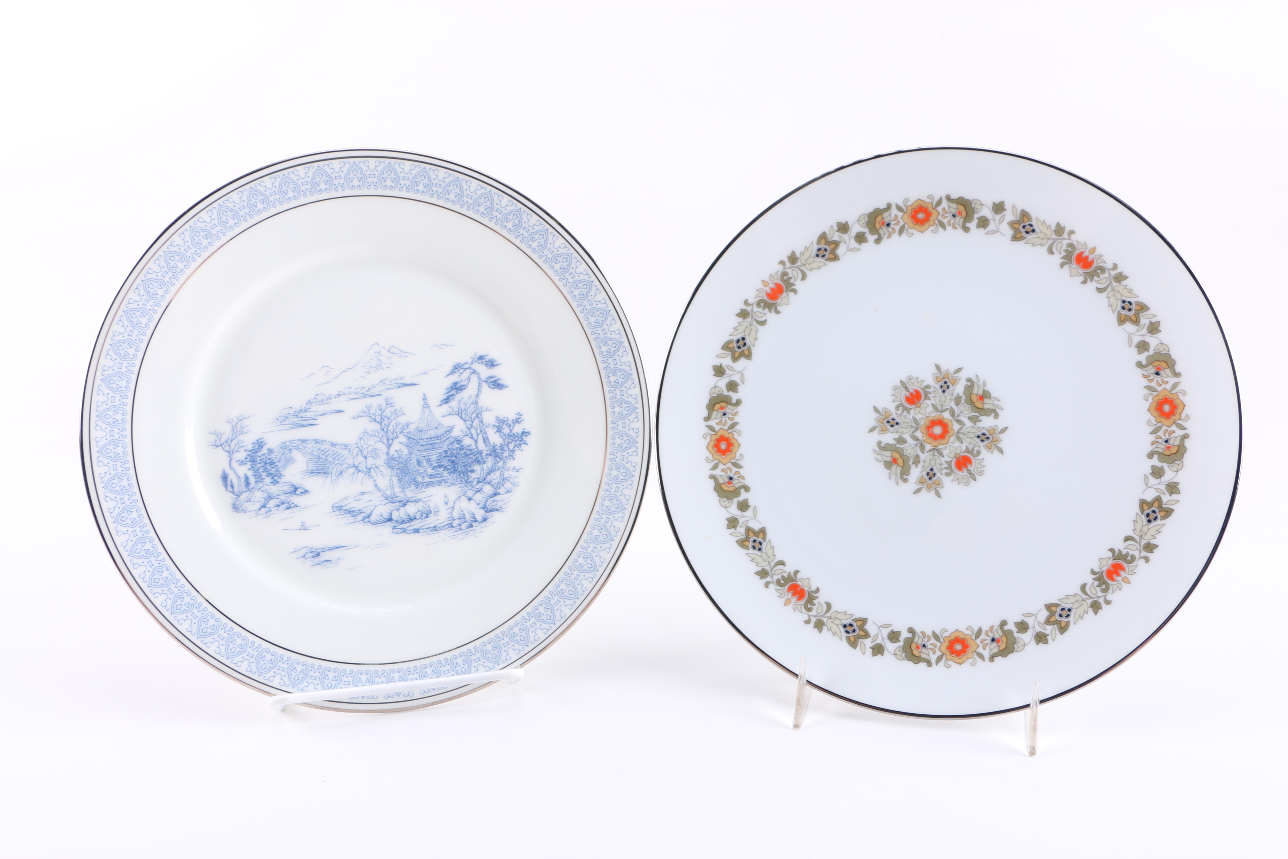 Assorted Silver-Tone Rim China Plates