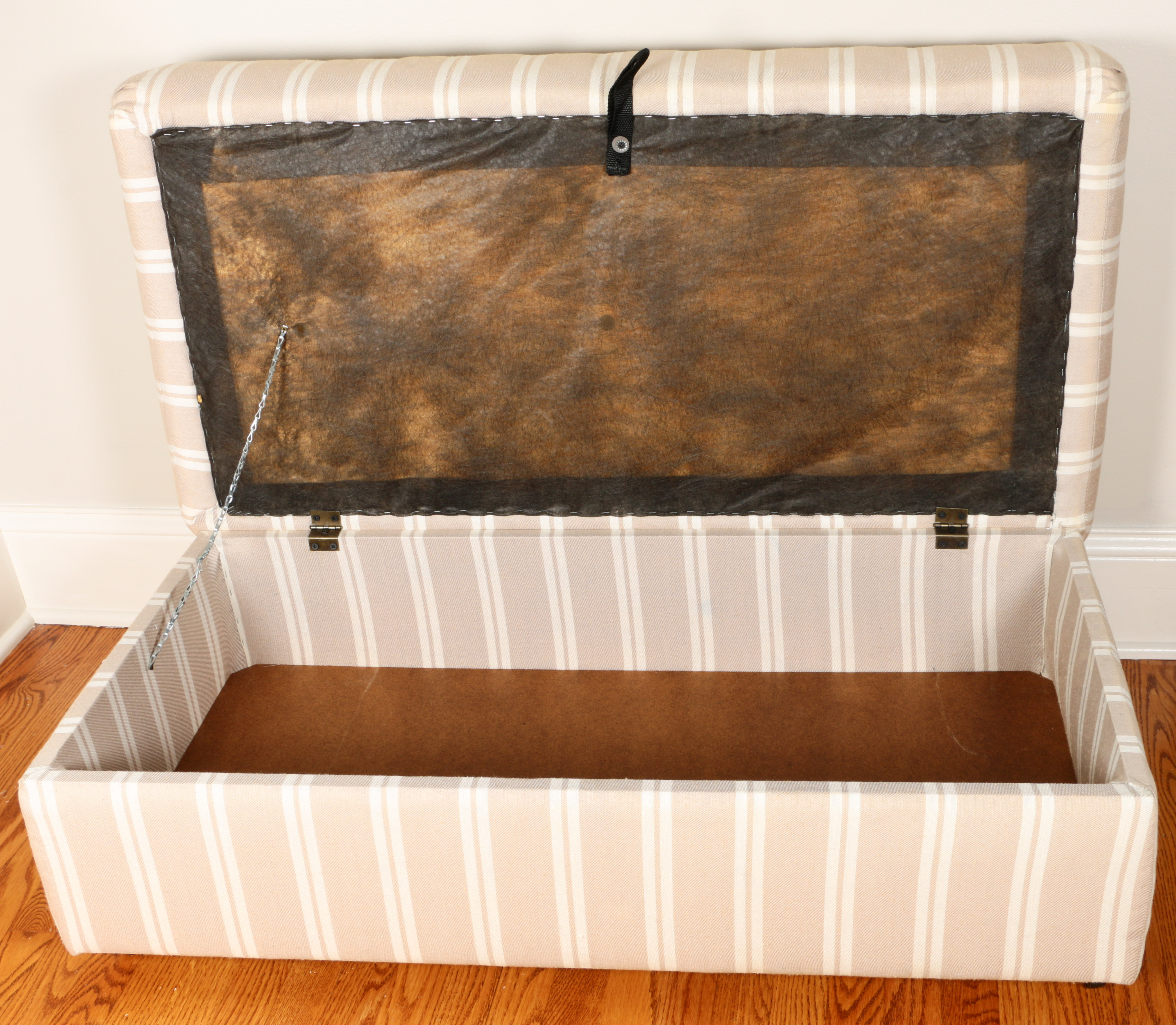 Striped Upholstered Storage Ottoman