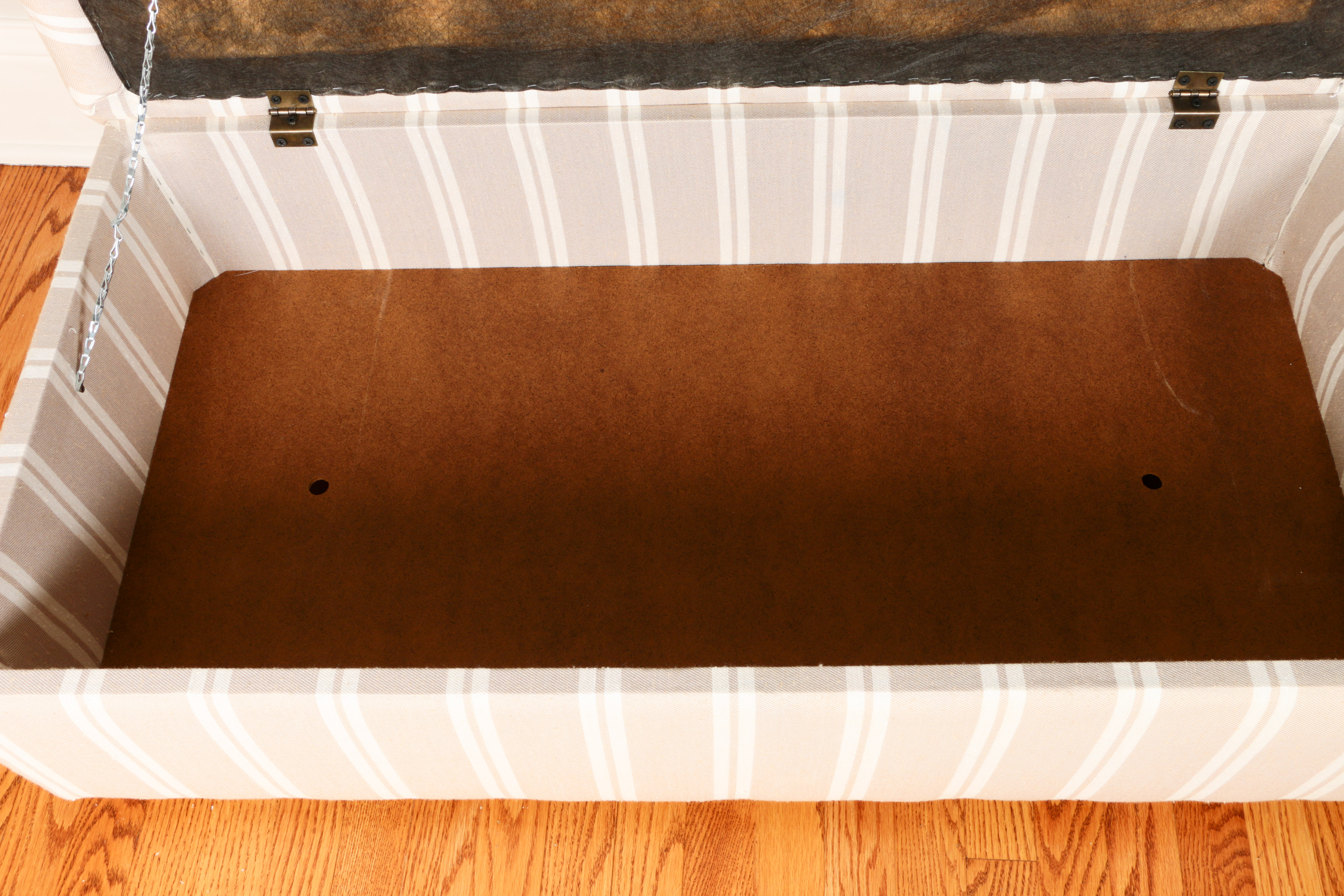 Striped Upholstered Storage Ottoman