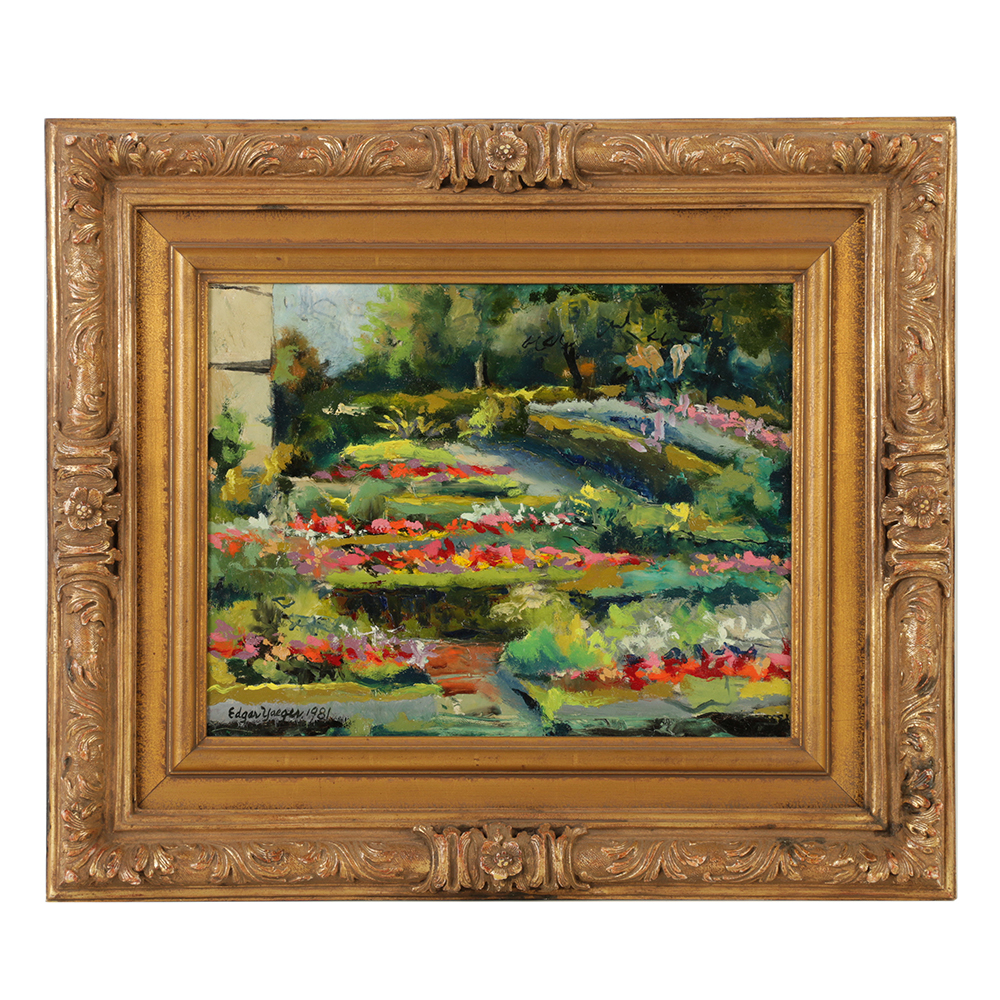 Edgar Yaeger Oil Painting on Canvas "Garden Grosse Pte. War Memor
