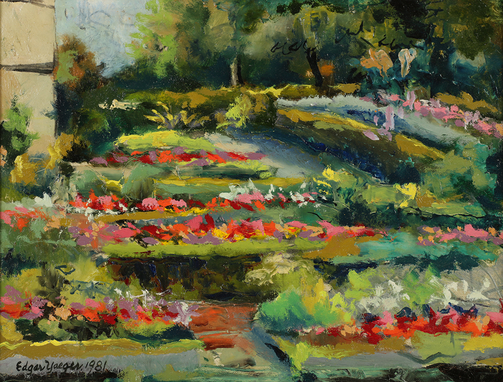 Edgar Yaeger Oil Painting on Canvas "Garden Grosse Pte. War Memor