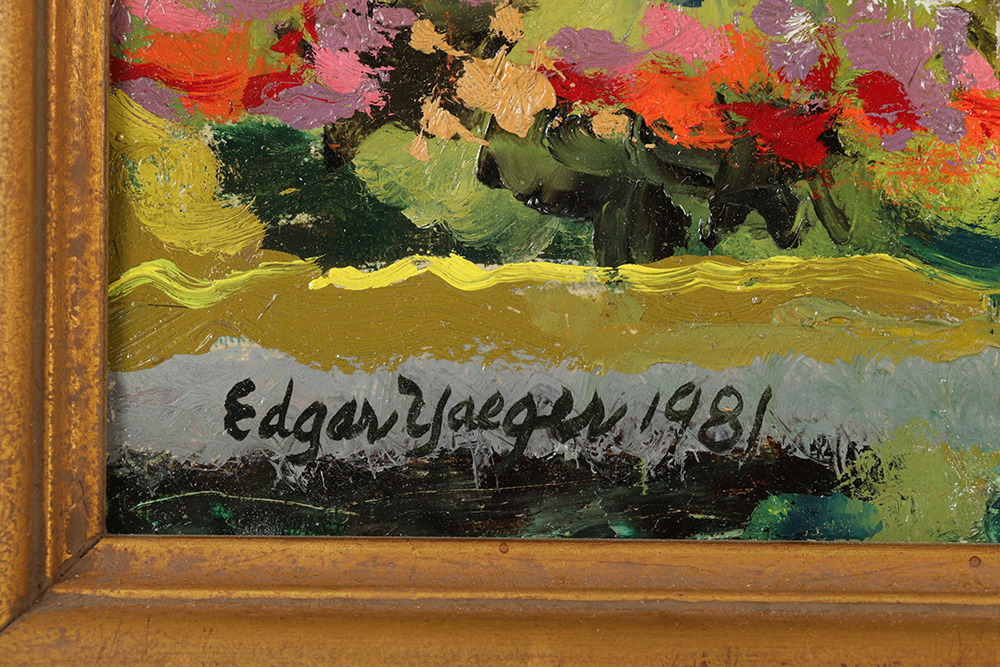 Edgar Yaeger Oil Painting on Canvas "Garden Grosse Pte. War Memor