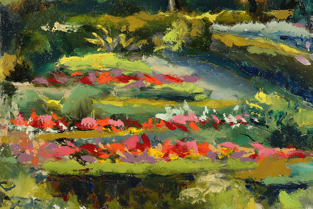 Edgar Yaeger Oil Painting on Canvas "Garden Grosse Pte. War Memor