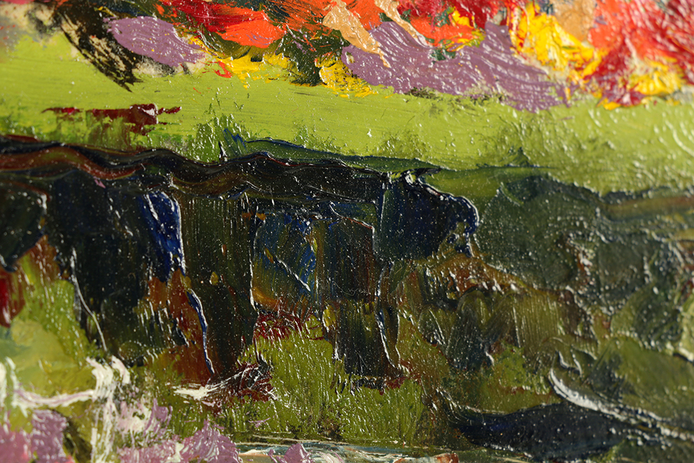 Edgar Yaeger Oil Painting on Canvas "Garden Grosse Pte. War Memor