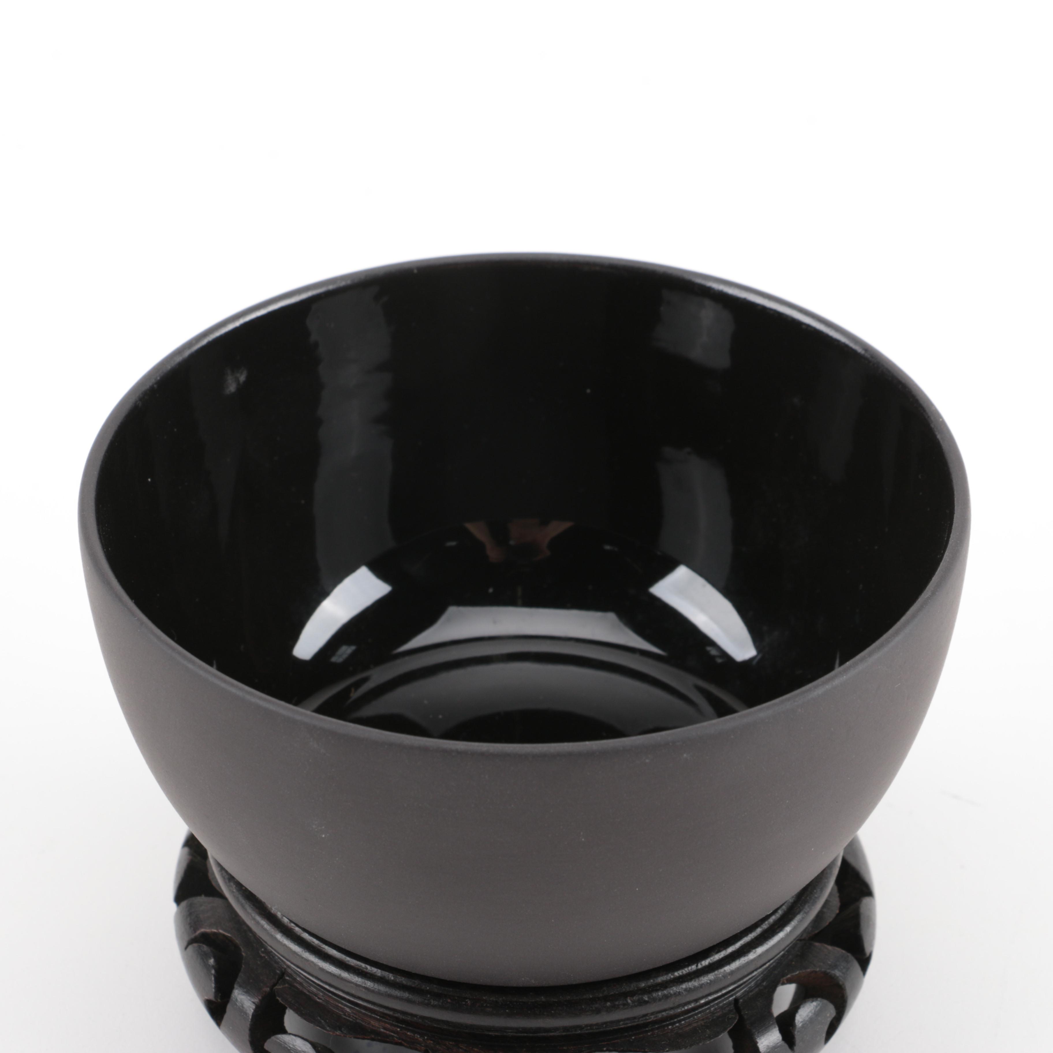 Wedgwood Black Bowl Signed by Sir John Wedgwood With Wooden Base