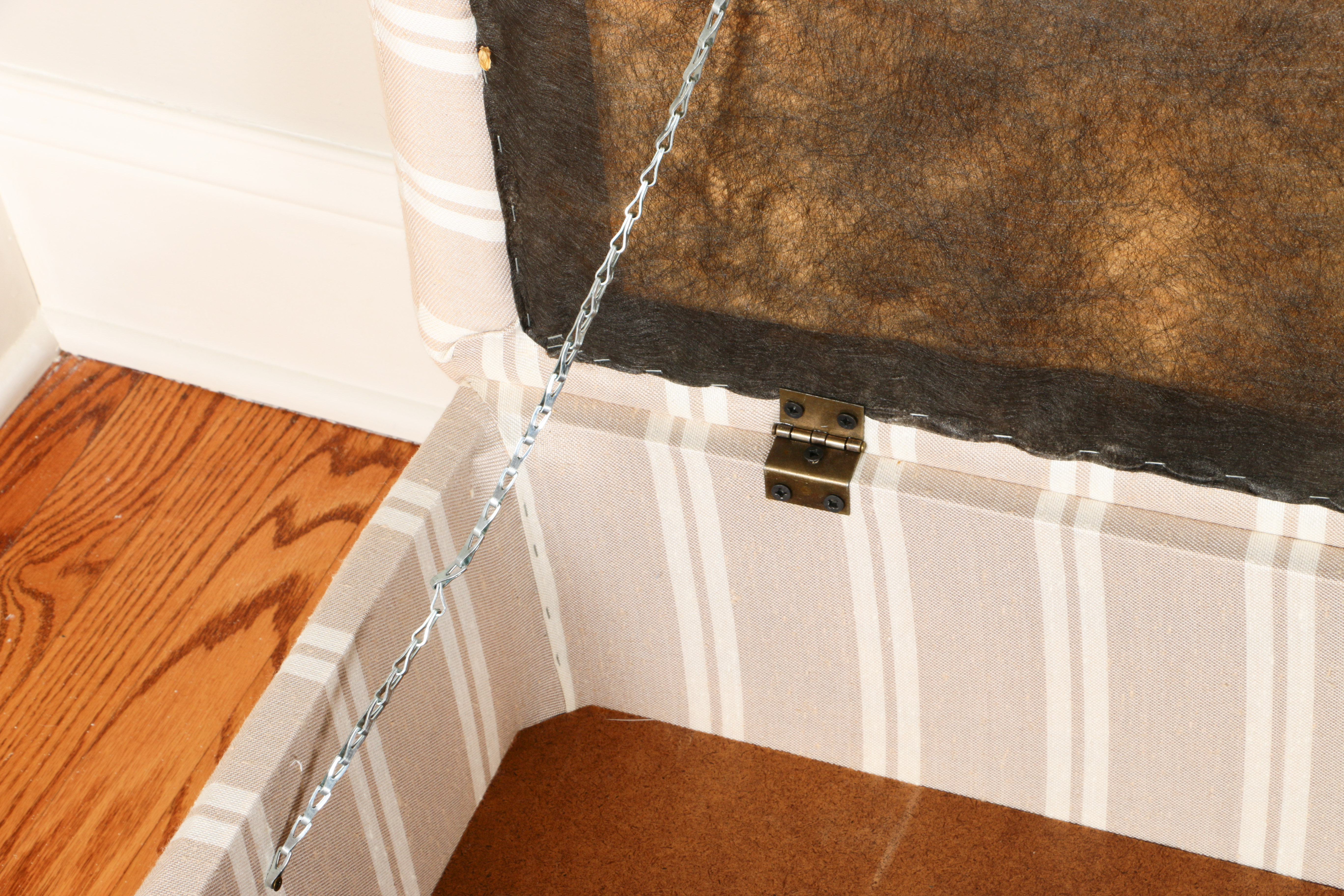 Striped Upholstered Storage Ottoman