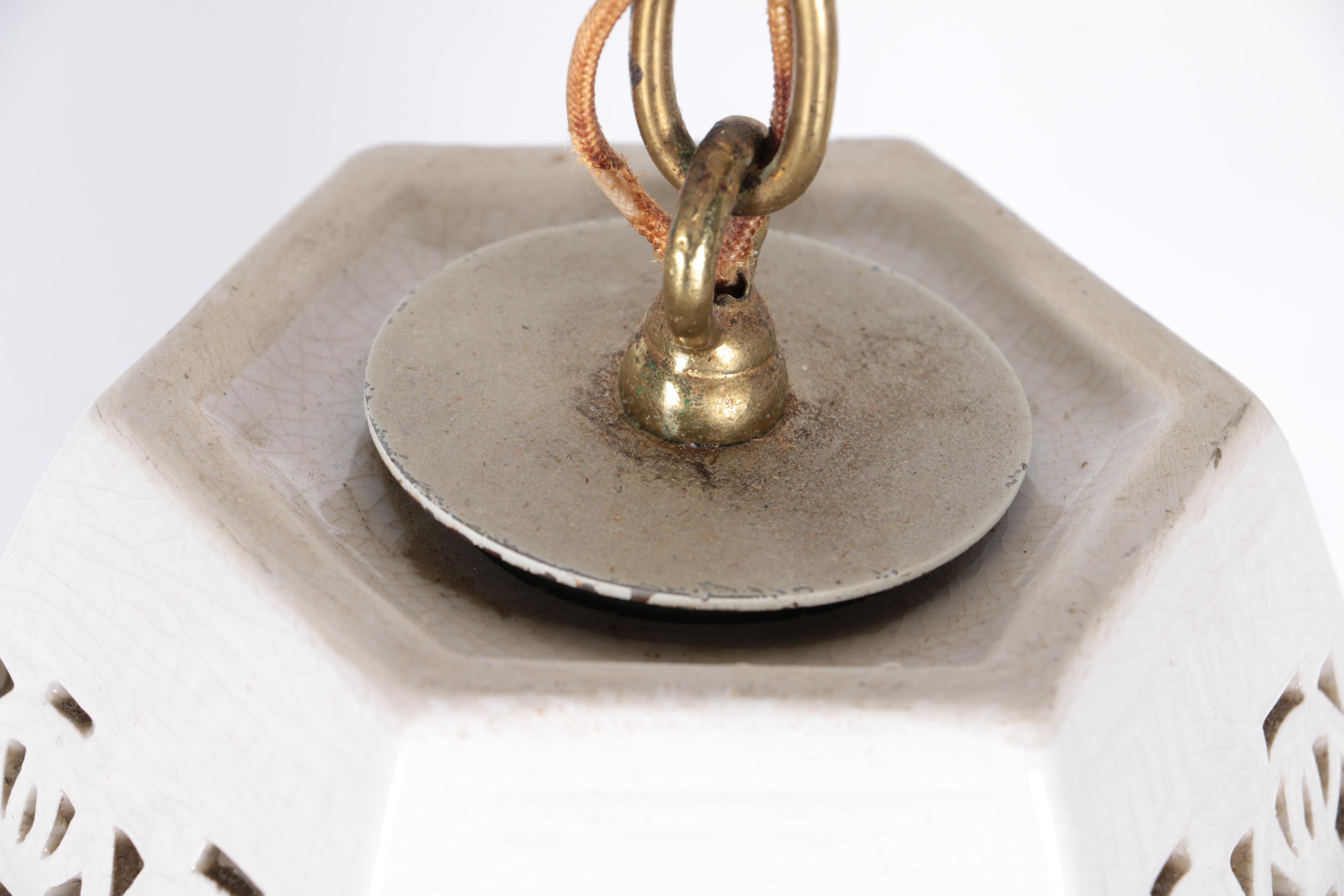 White Reticulated Ceramic Pendant Light Set