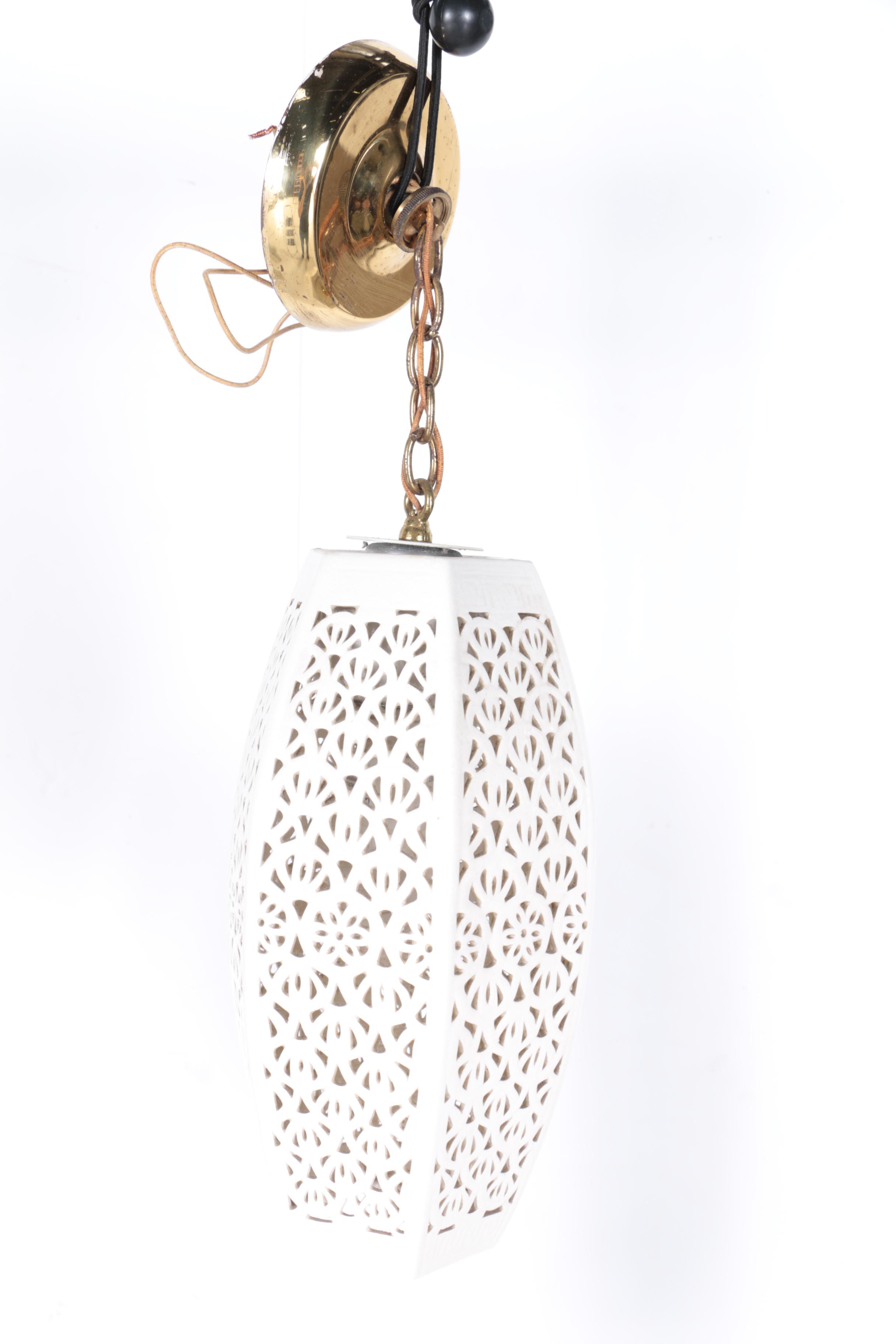 White Reticulated Ceramic Pendant Light Set