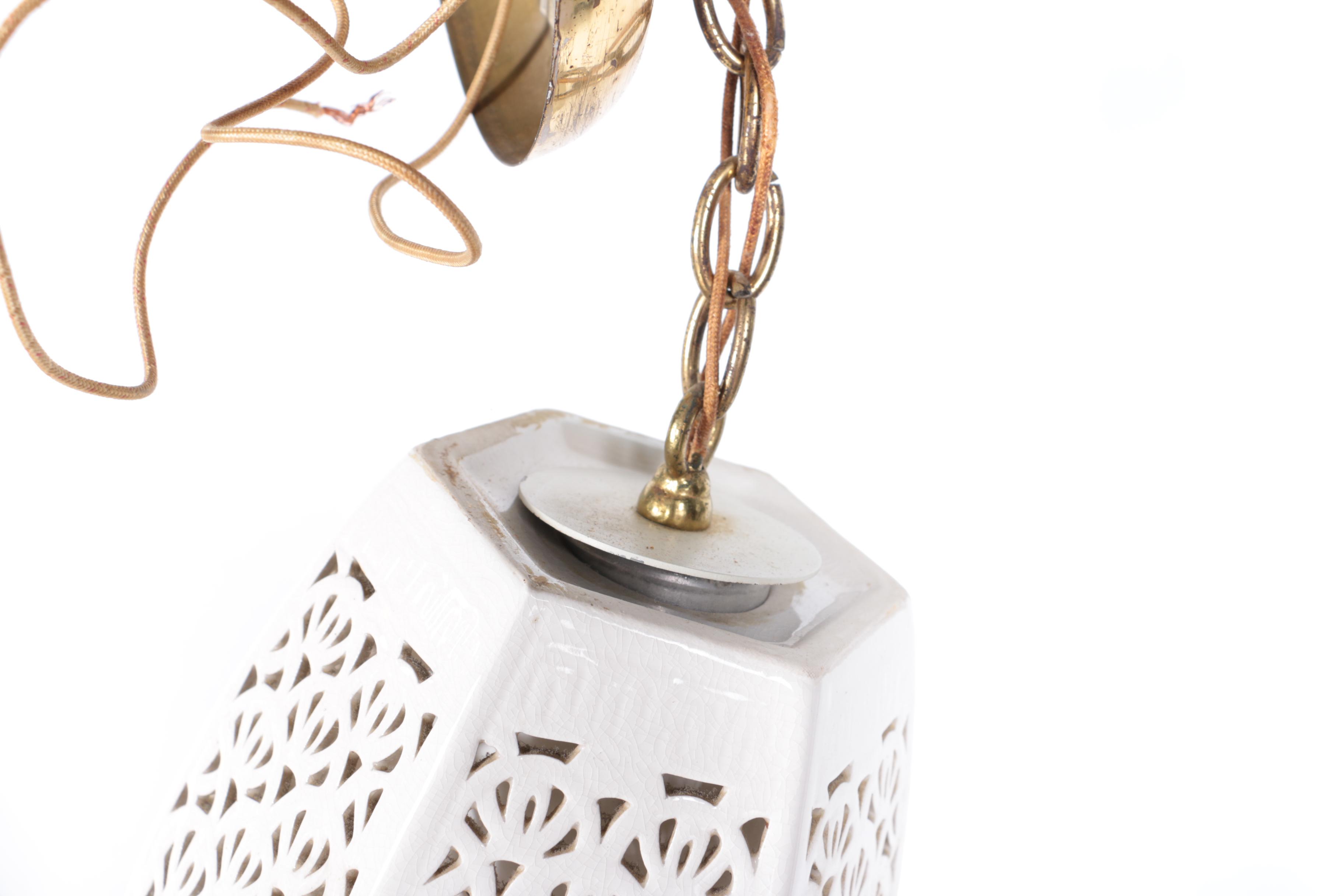 White Reticulated Ceramic Pendant Light Set