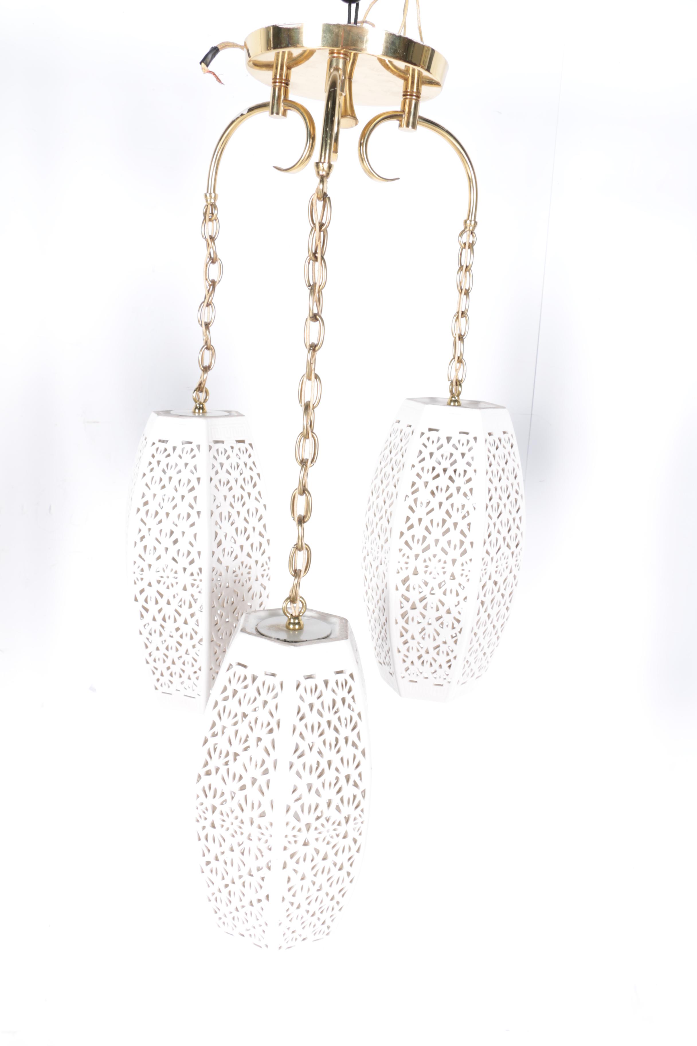 White Reticulated Ceramic Pendant Light Set