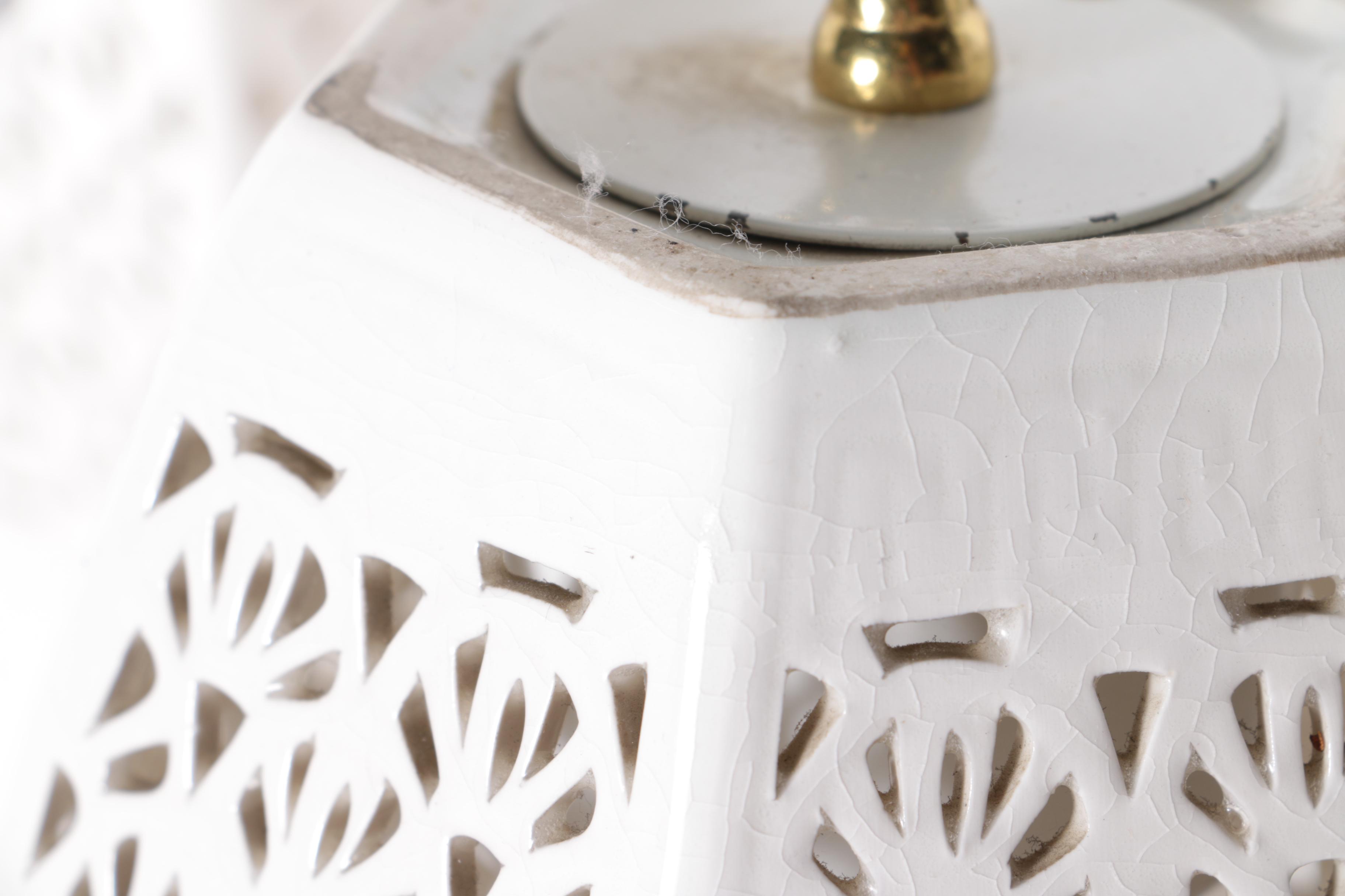 White Reticulated Ceramic Pendant Light Set